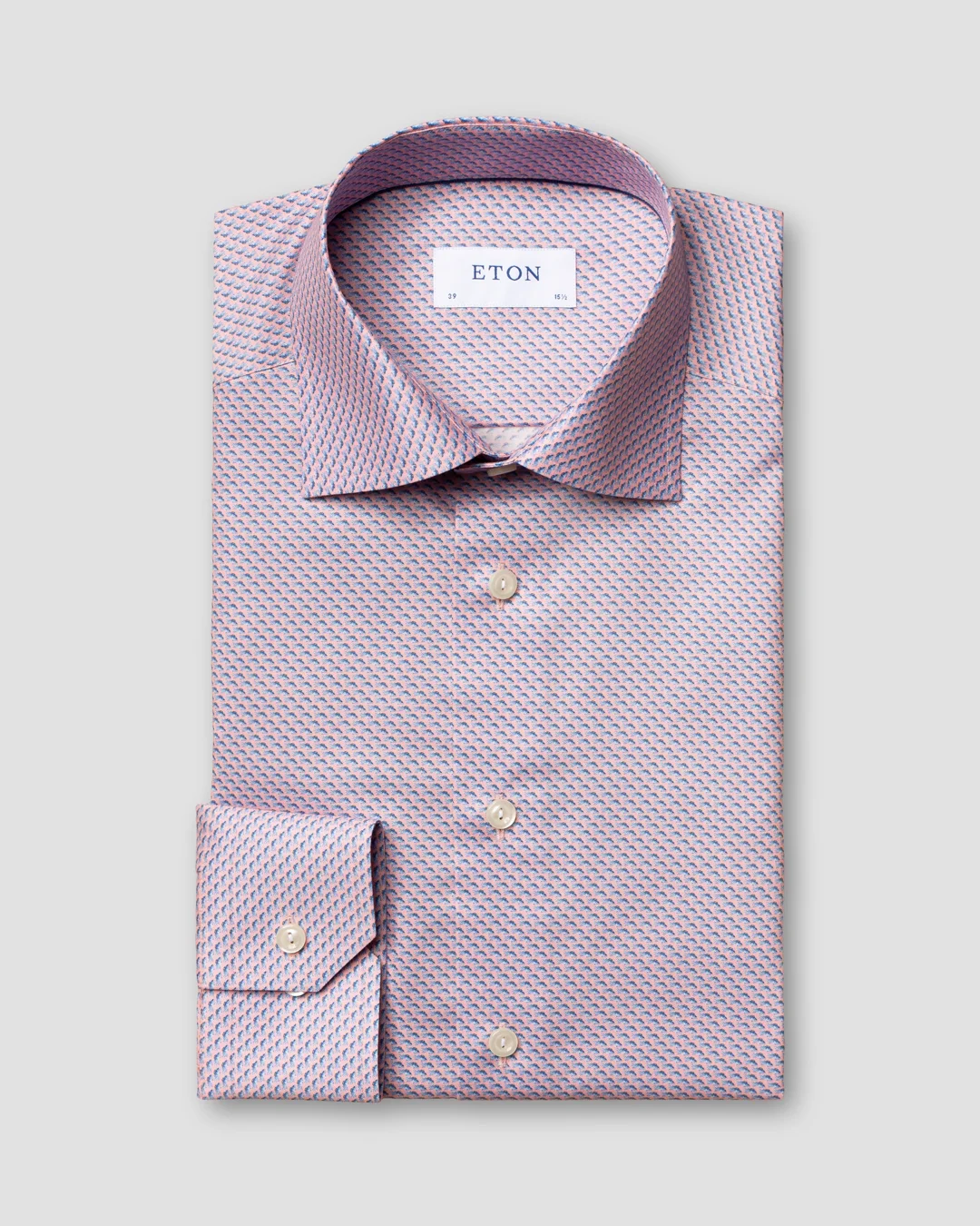 Pink fish print signature twill shirt eton