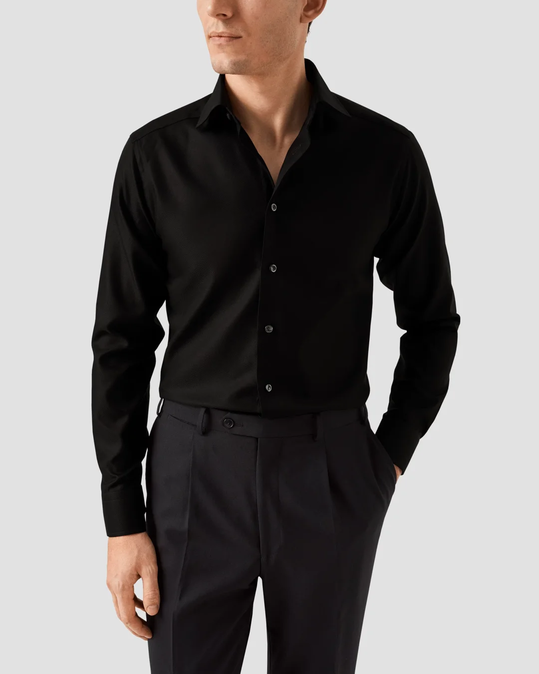 Black Textured Twill Shirt - Eton