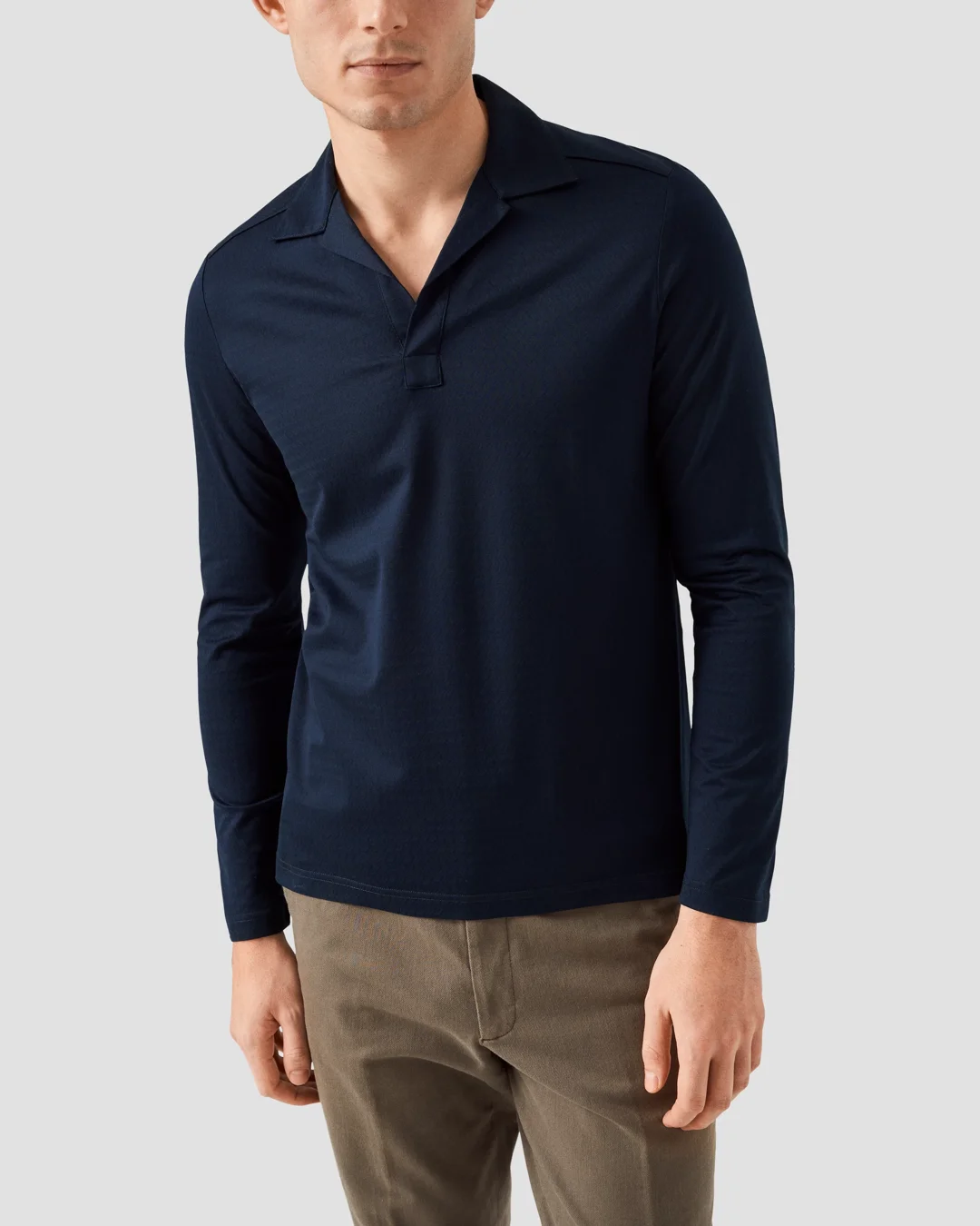 Navy Zig Zag Filo di Scozia Jacquard Polo Shirt - Eton