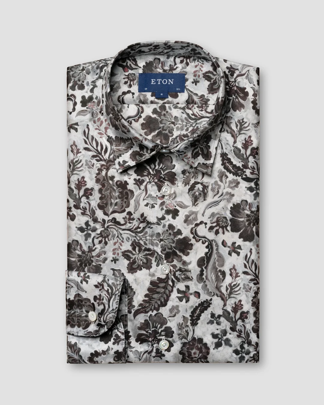 Brown Floral Print Silk Twill Shirt - Eton