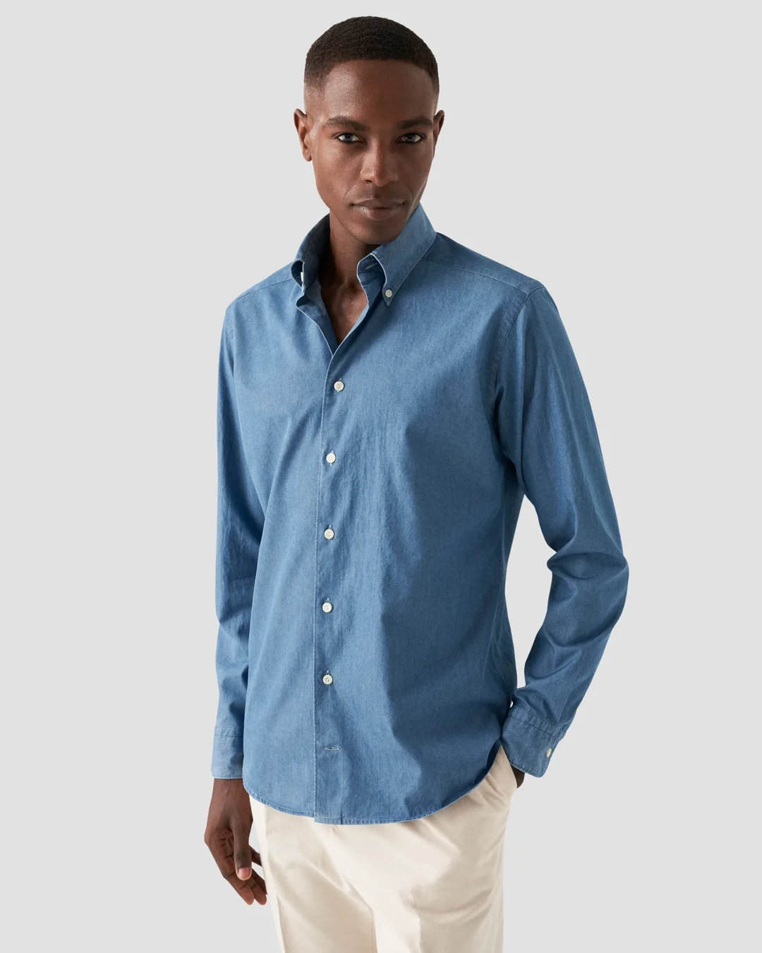 Mid Blue Lightweight Denim Shirt – Button Down - Eton