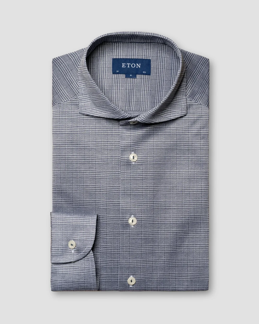 Navy Checked Filo di Scozia Knitted Shirt - Eton