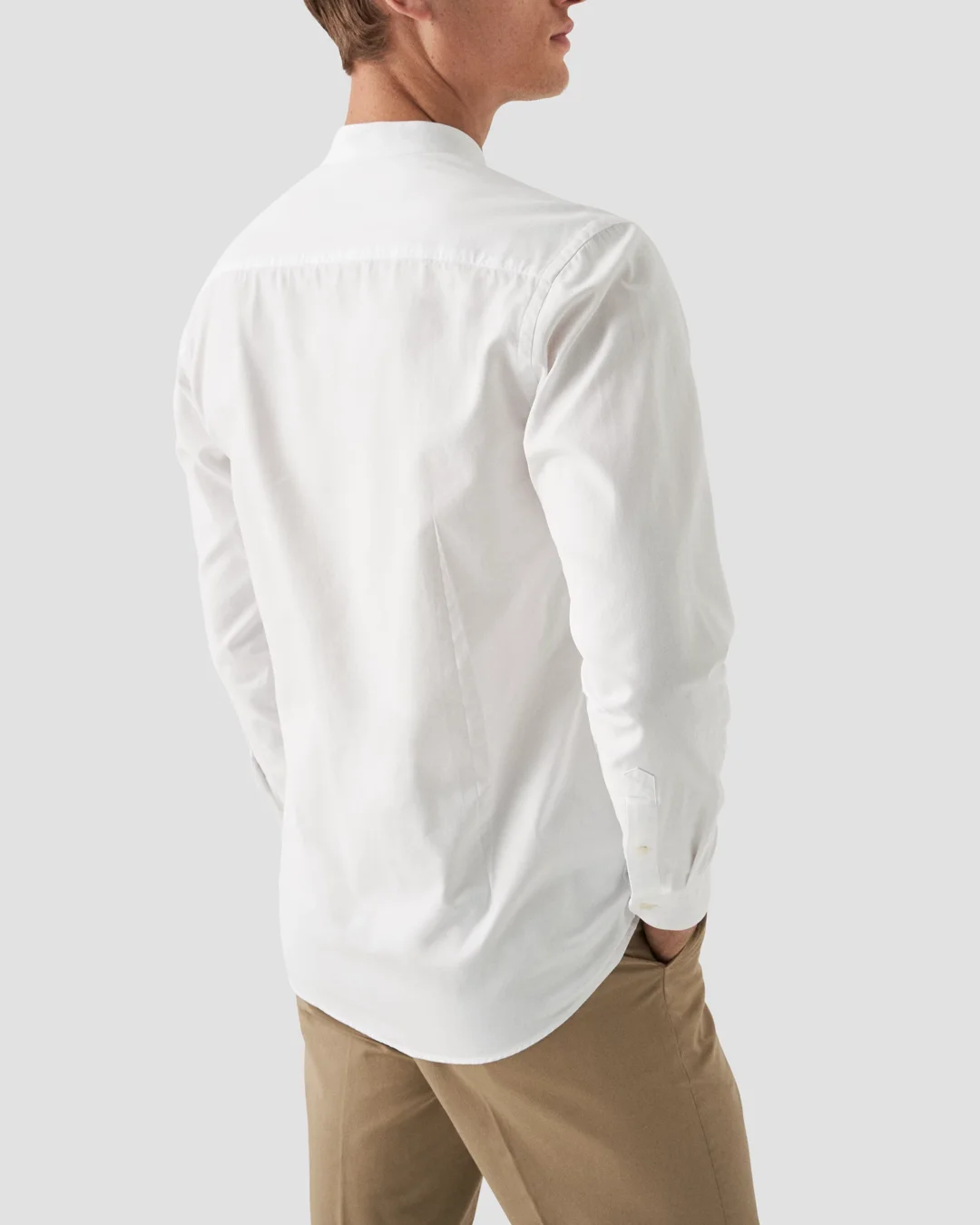 White Solid Oxford Band Collar Shirt - Eton