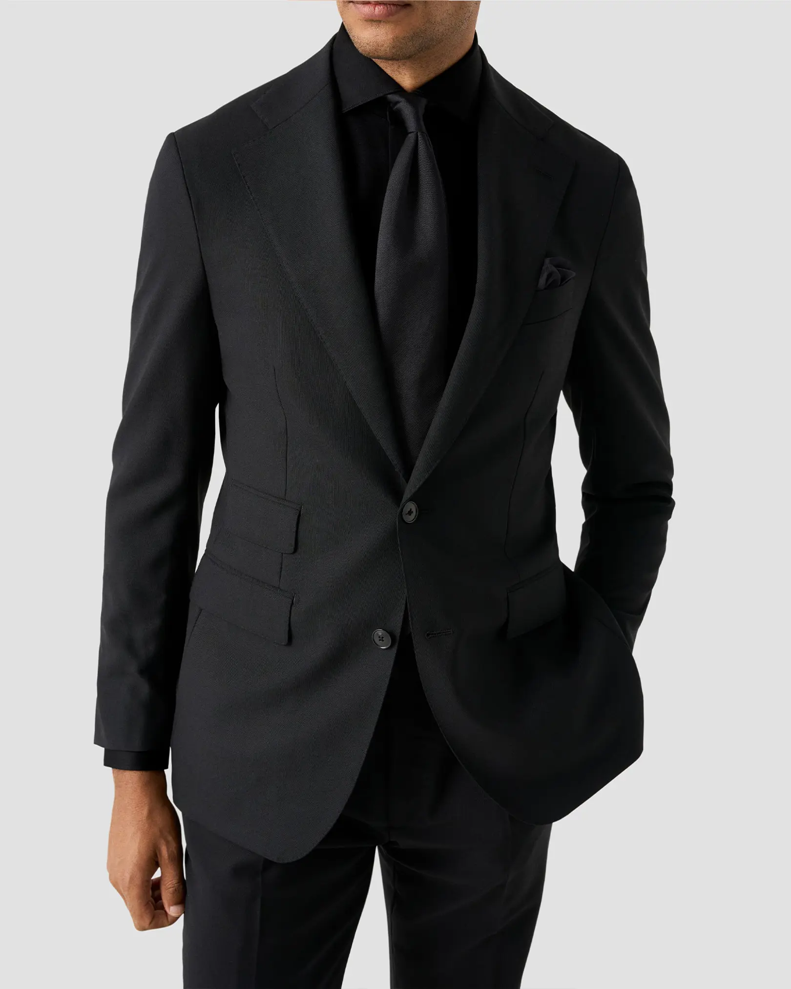 Eton - black solid silk twill tie