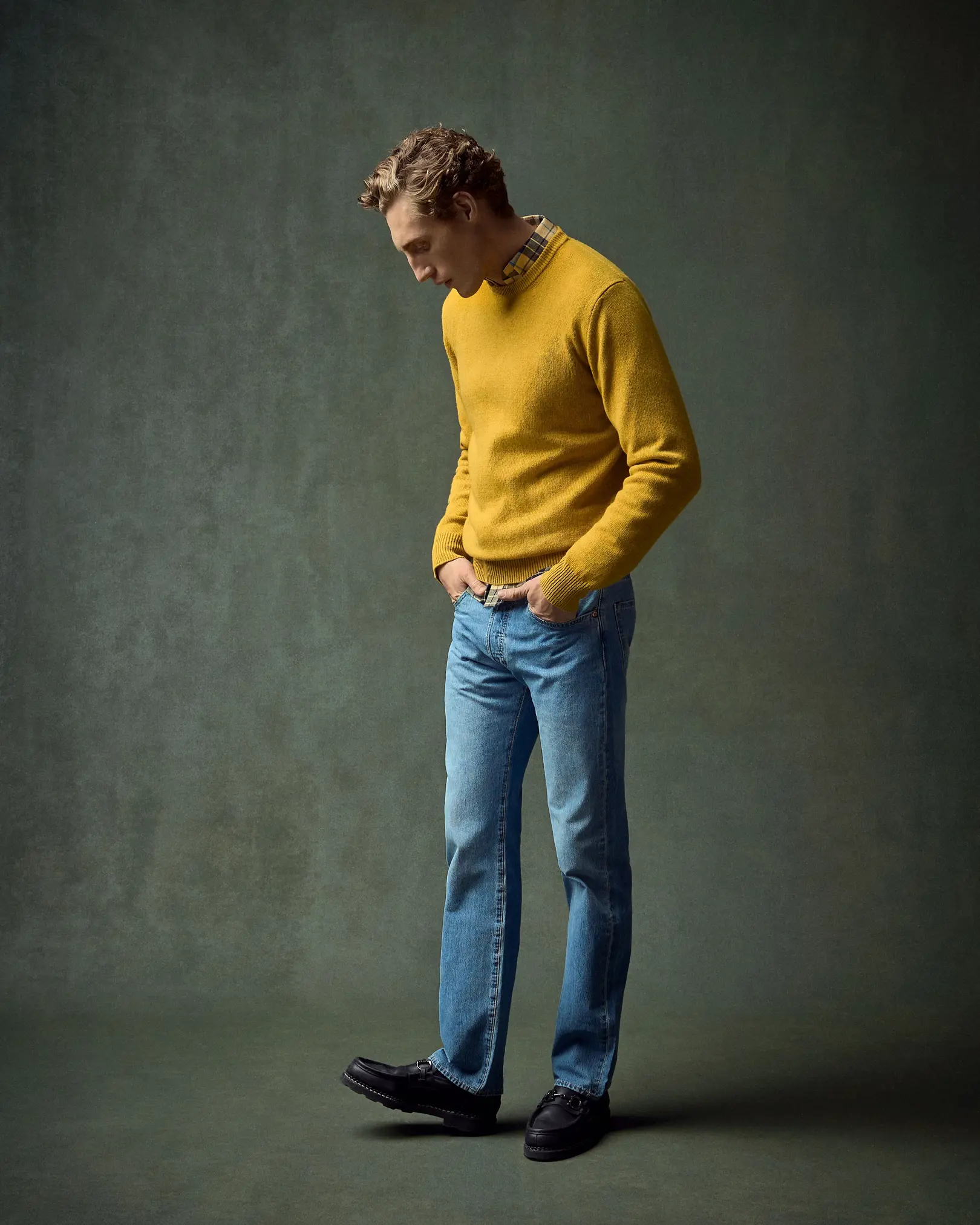 Eton - yellow cashmere knit crew neck