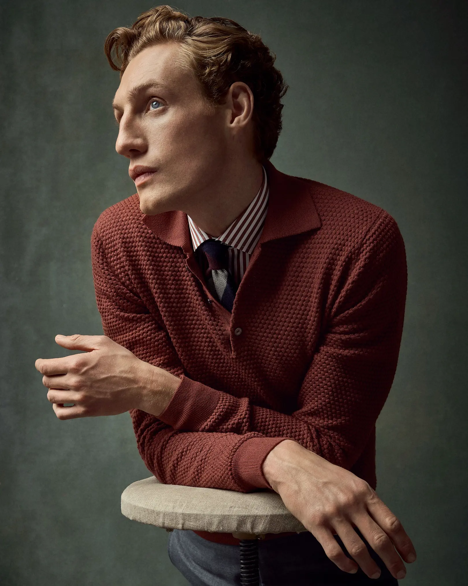 Eton - red merino structure long sleeve polo