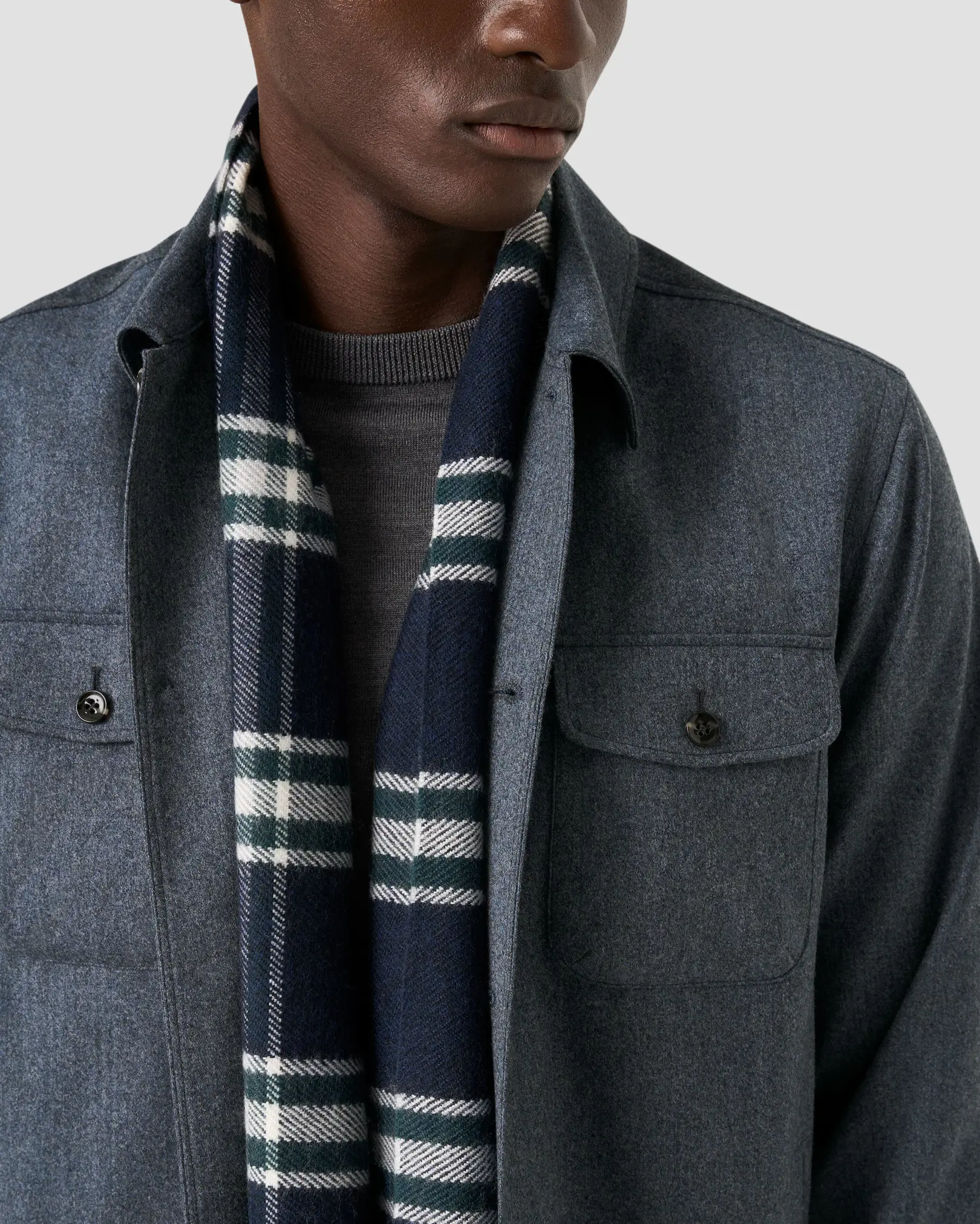 Eton - plaid merino wool scarf navy