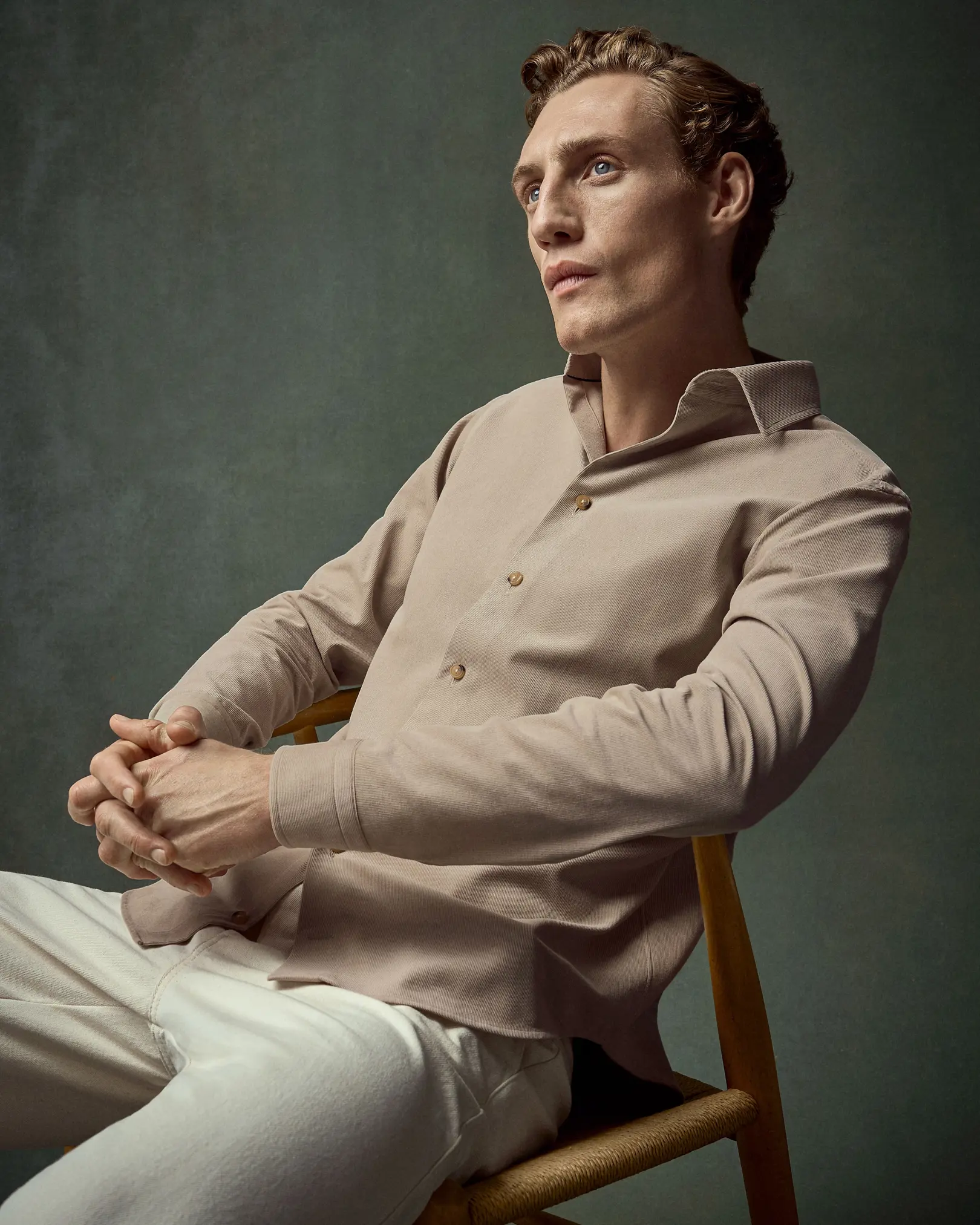 Eton - beige solid corduroy shirt