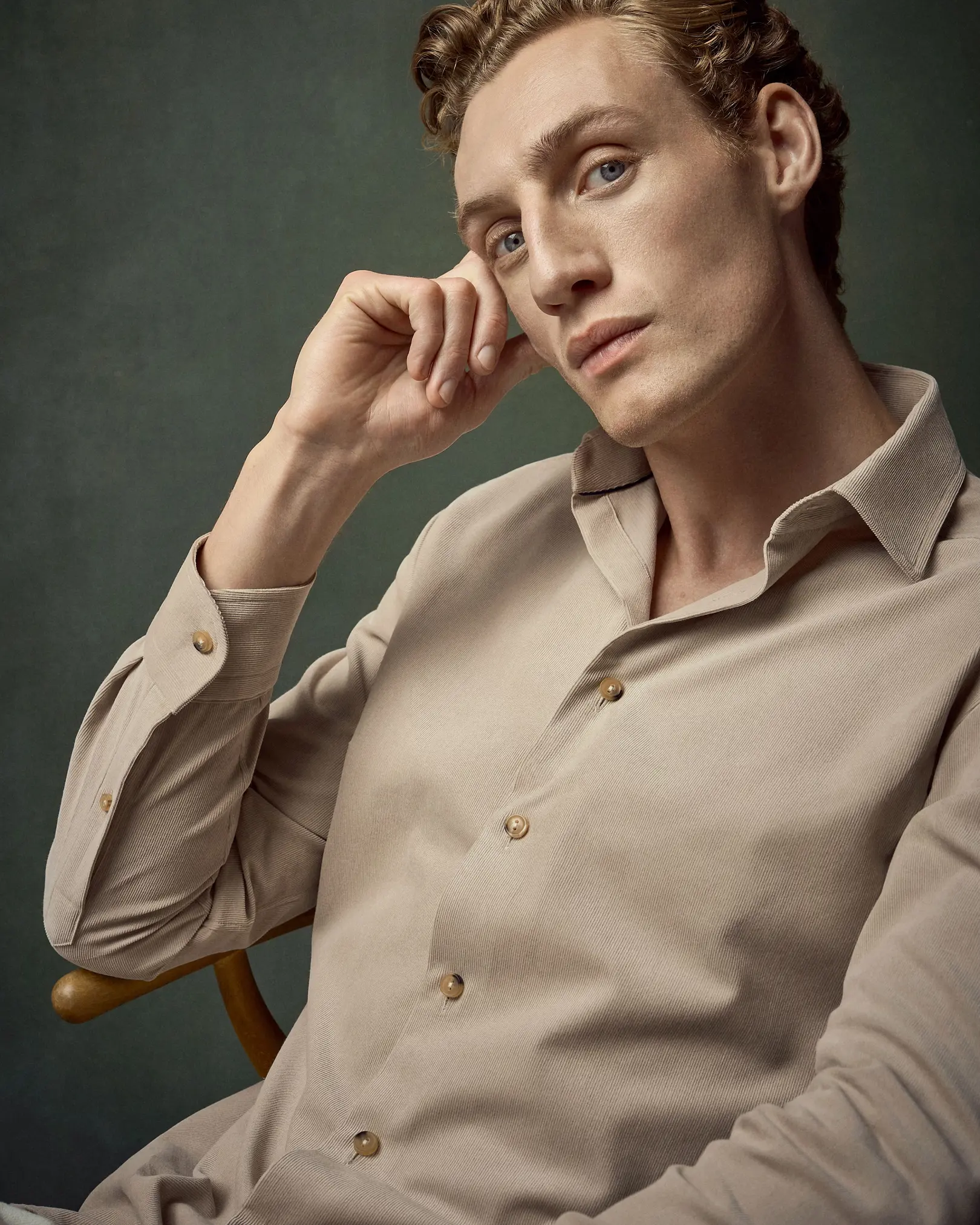 Eton - beige solid corduroy shirt