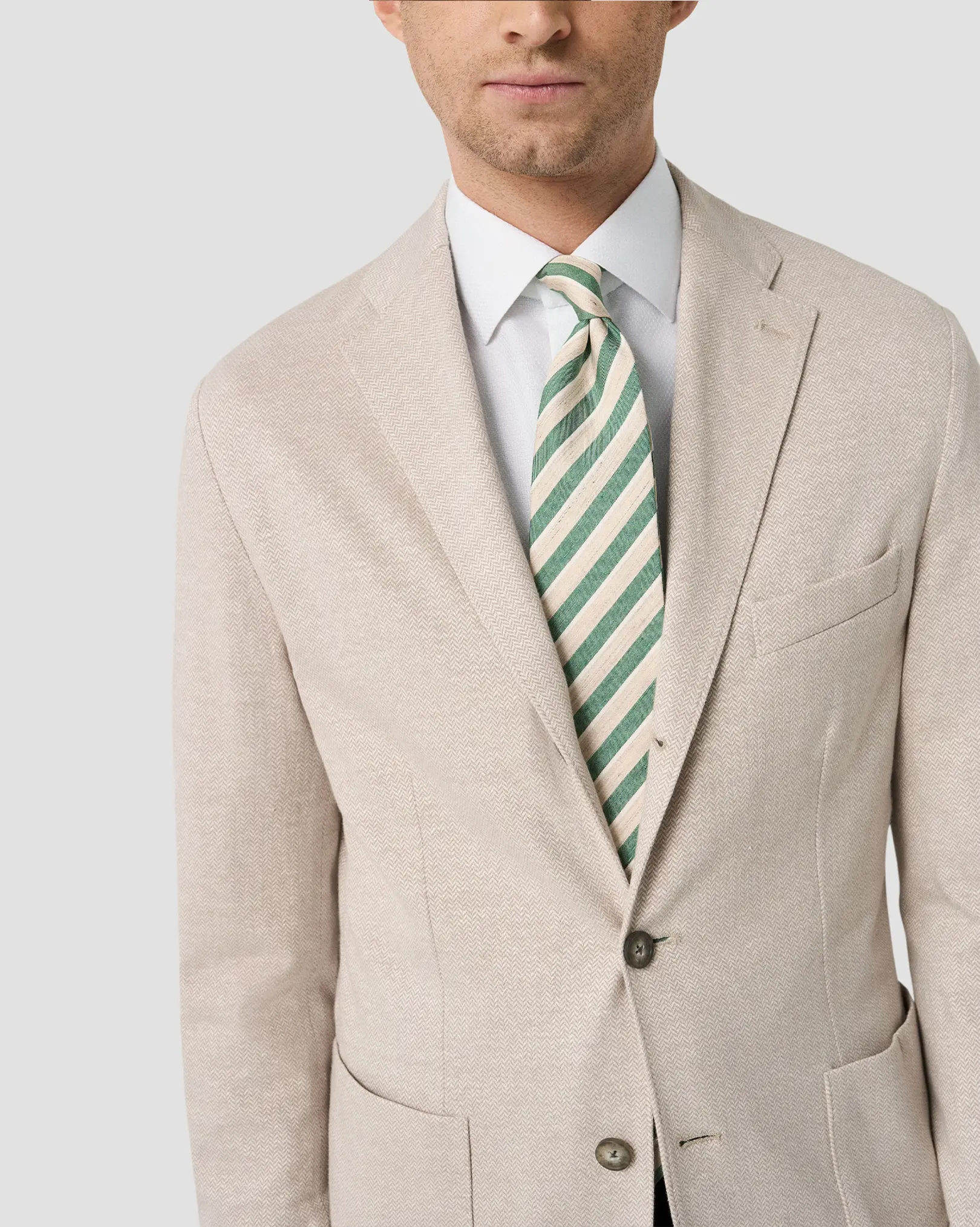 Eton - striped woven linen silk tie light green 261