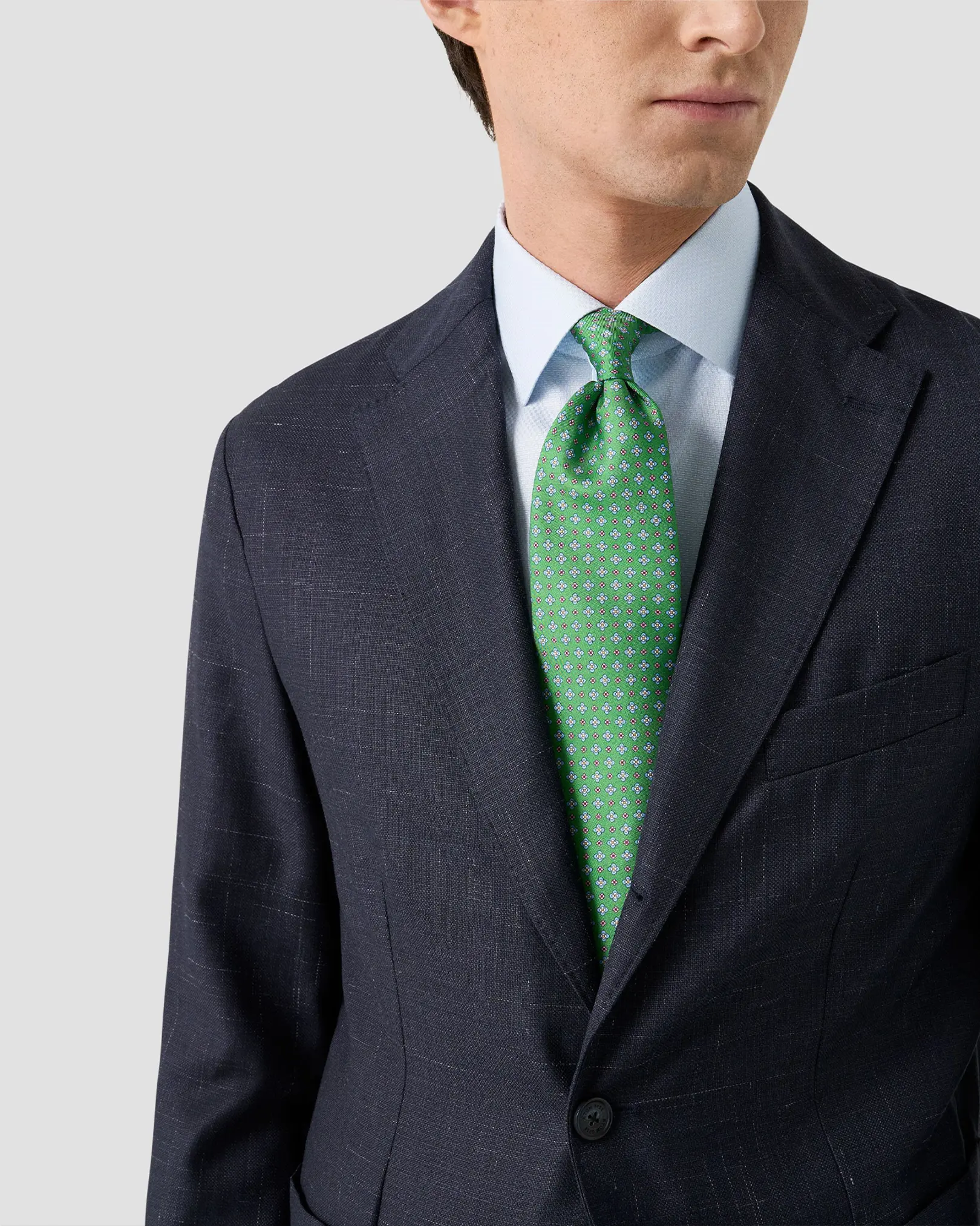 Eton - floral print silk tie mid green floral print silk tie