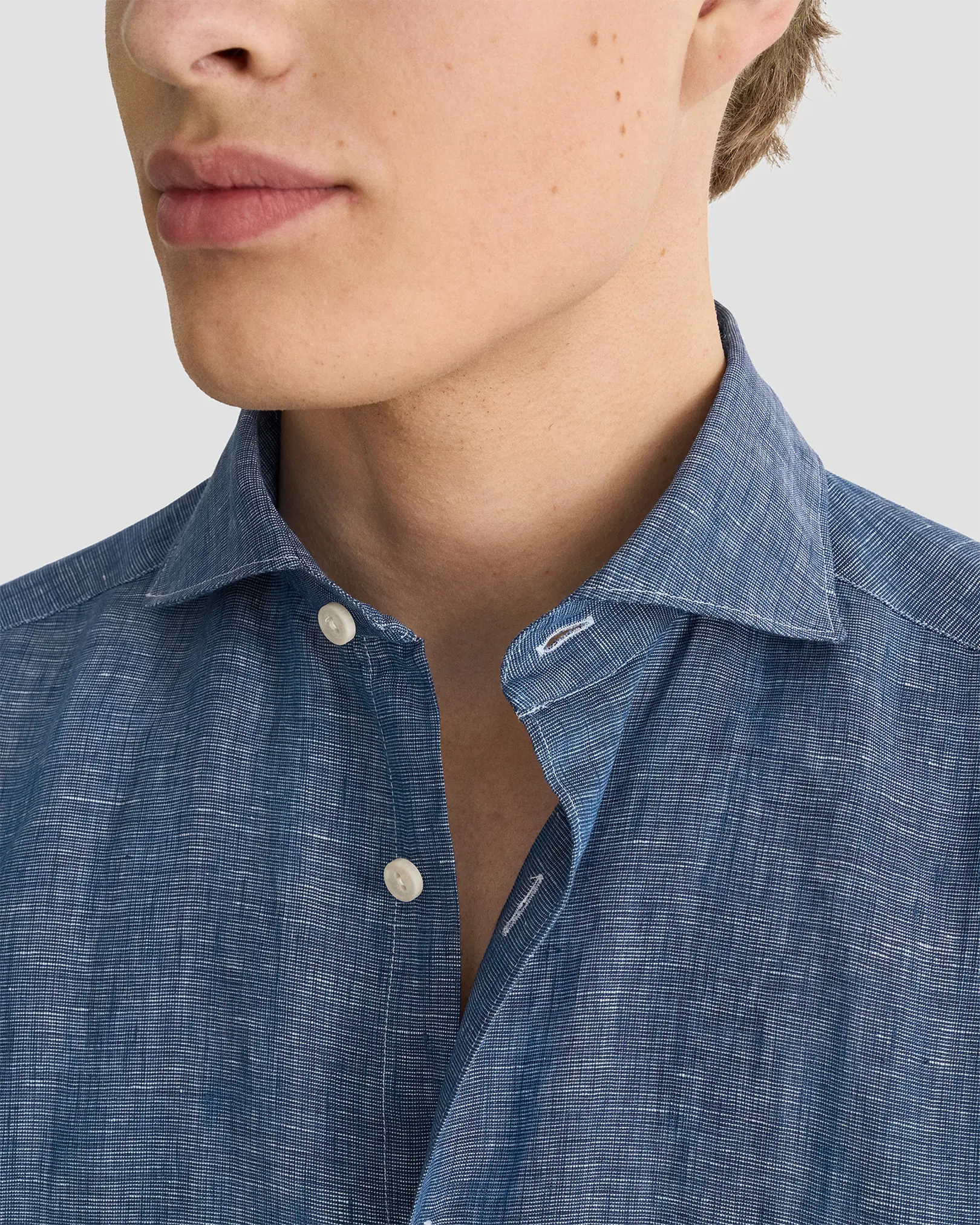Eton - dark blue solid linen shirt