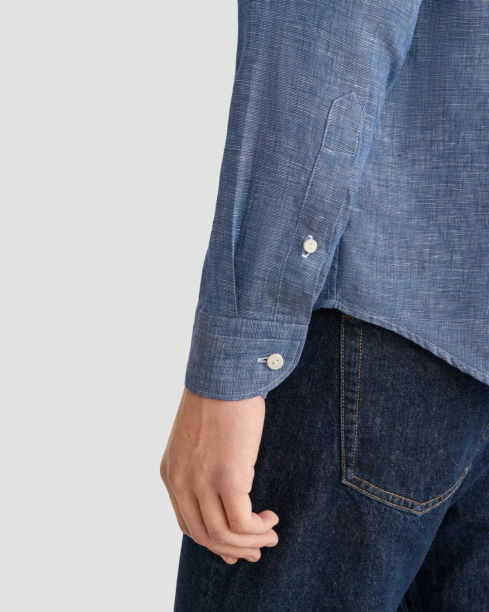 Eton - dark blue solid linen shirt
