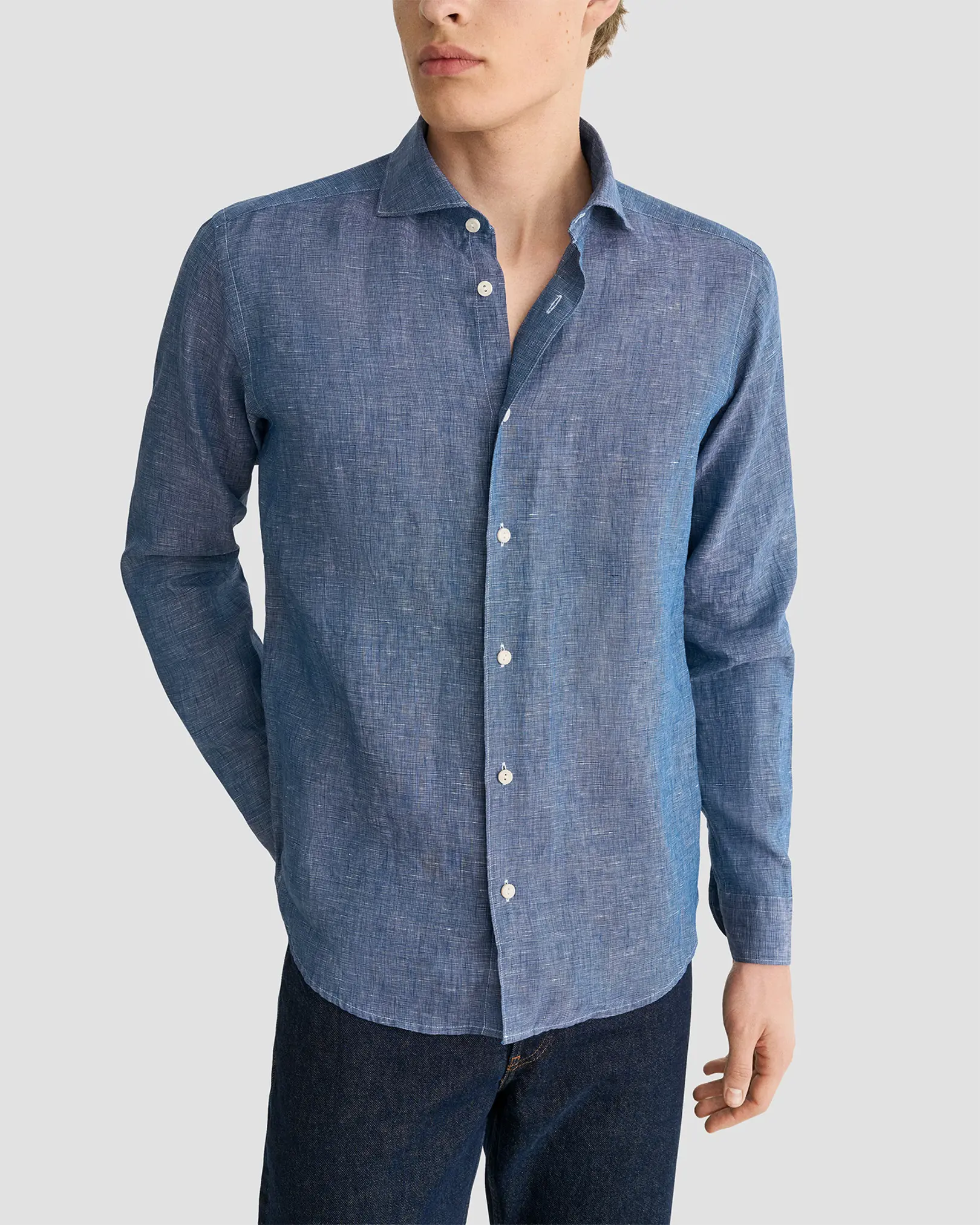 Eton - dark blue solid linen shirt