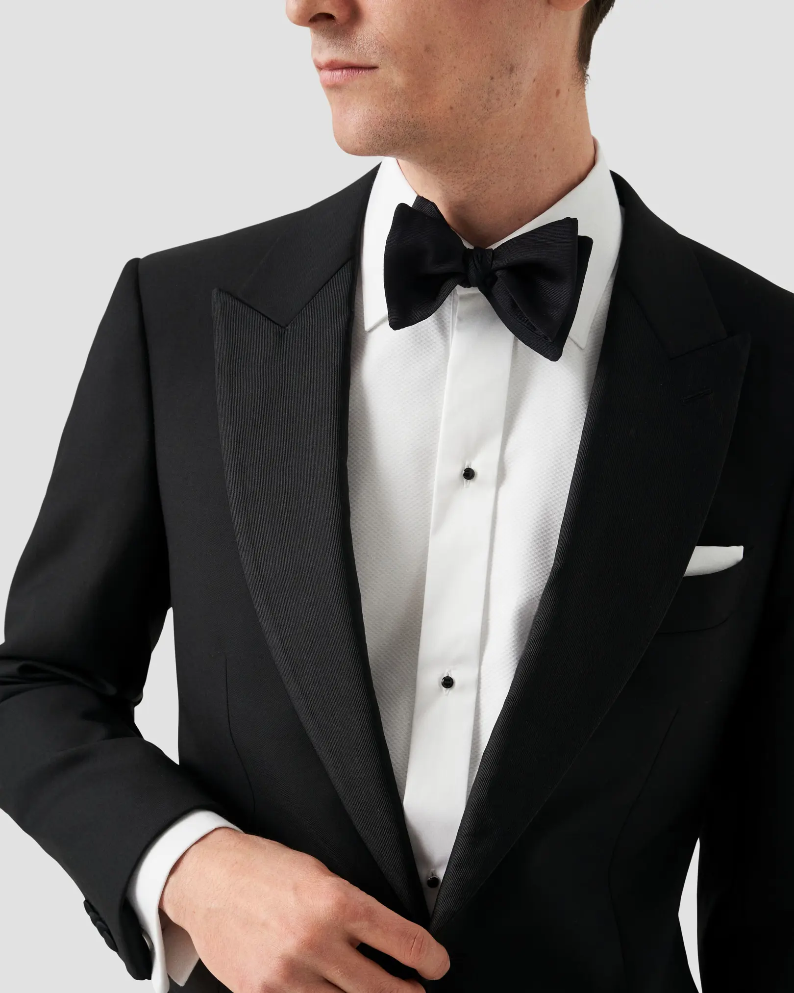 Eton - black silk bow tie self tied dressed
