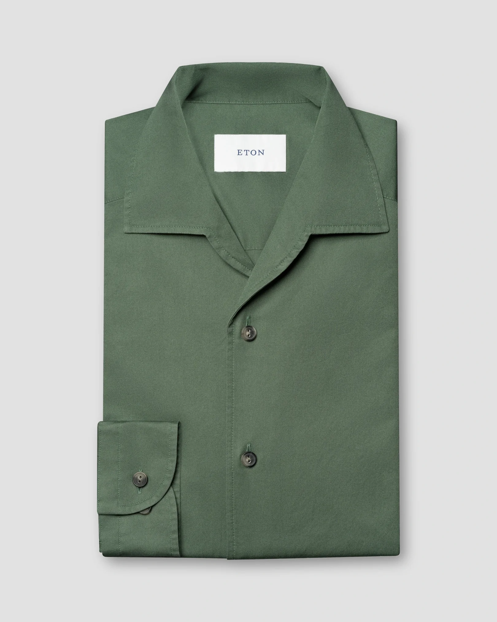 Eton - garment washed twill shirt dark green garment washed twill shirt