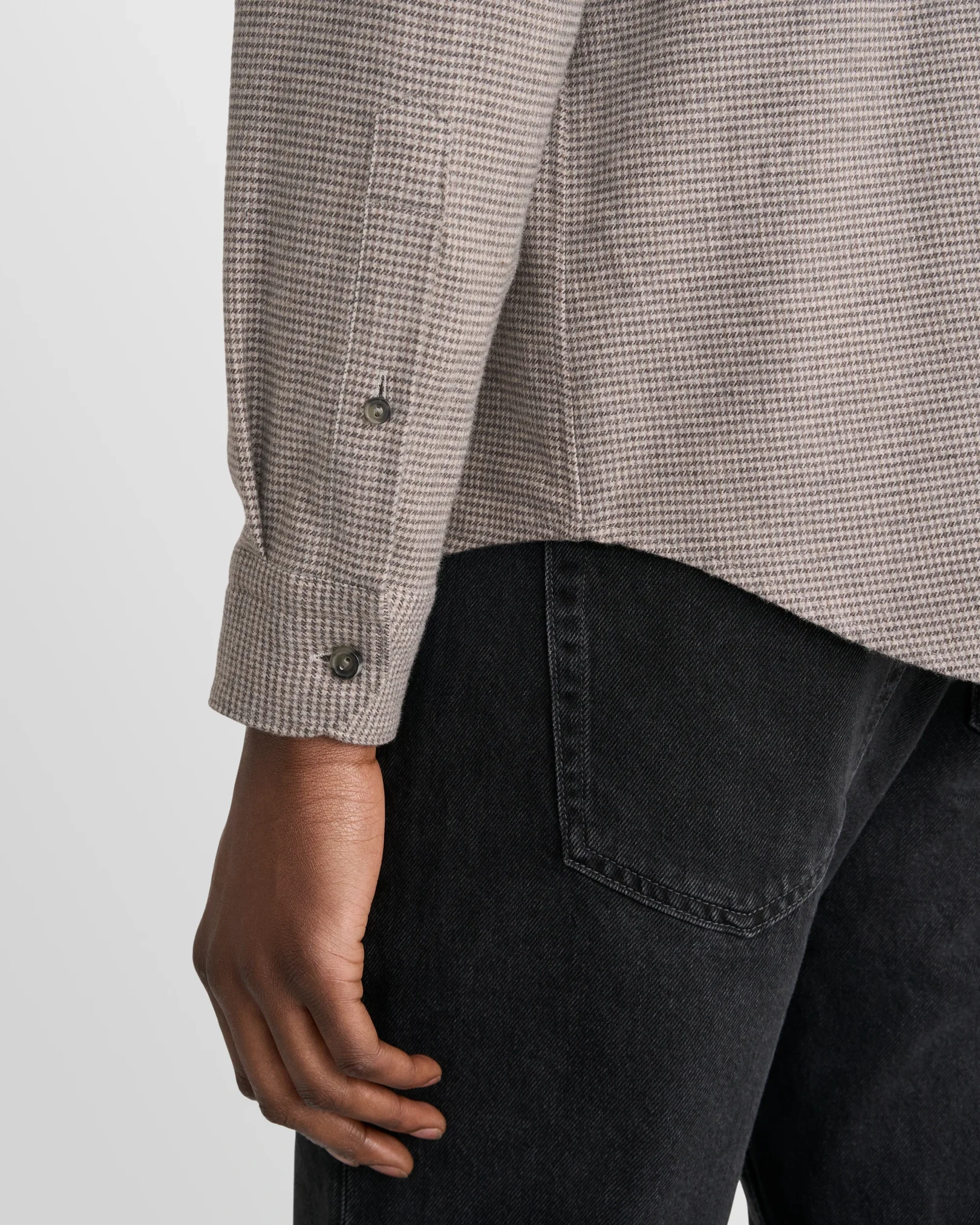 Eton - mid grey houndstooth check flannel shirt