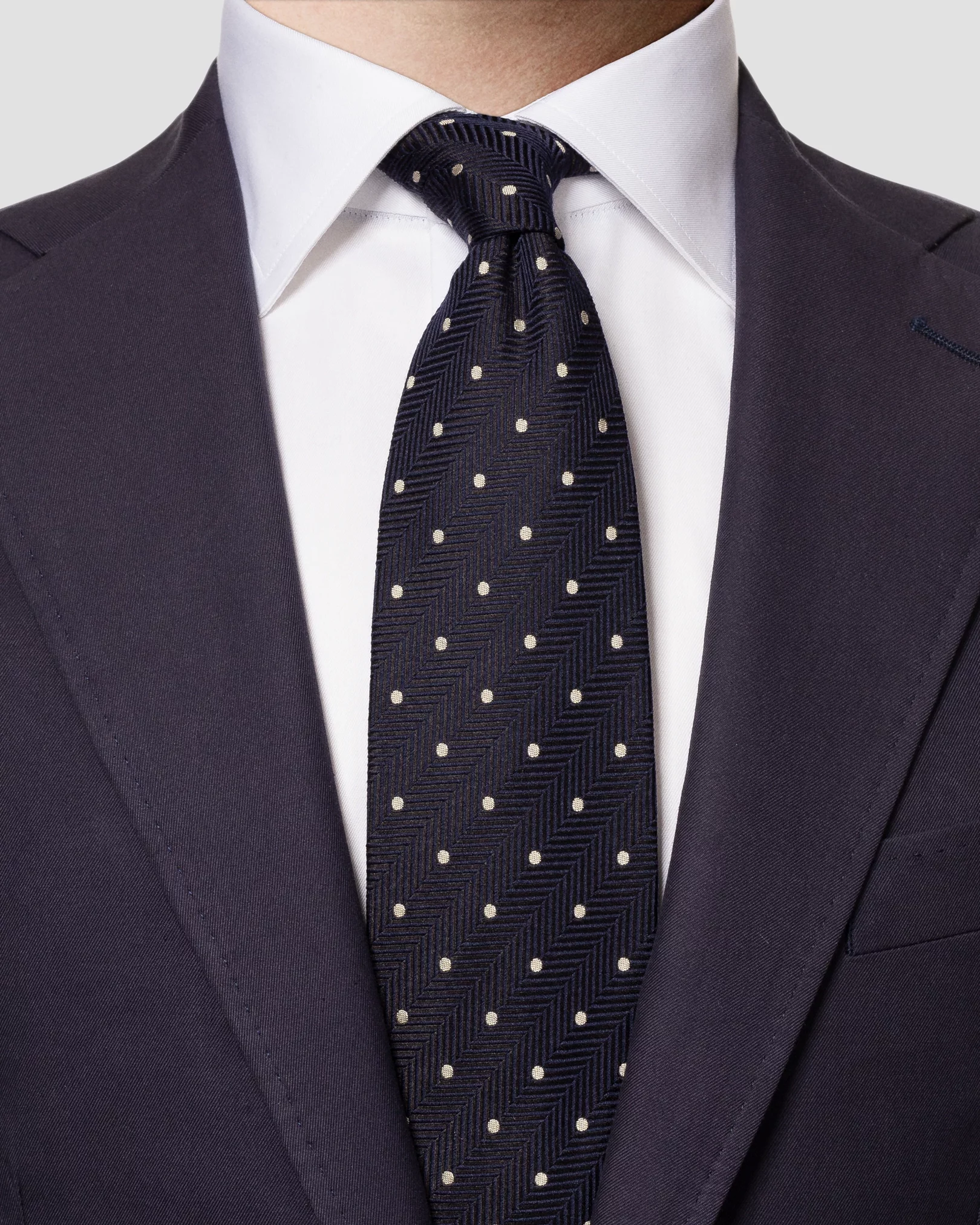 Dark Blue Polka Dot Wool–silk Tie - Eton