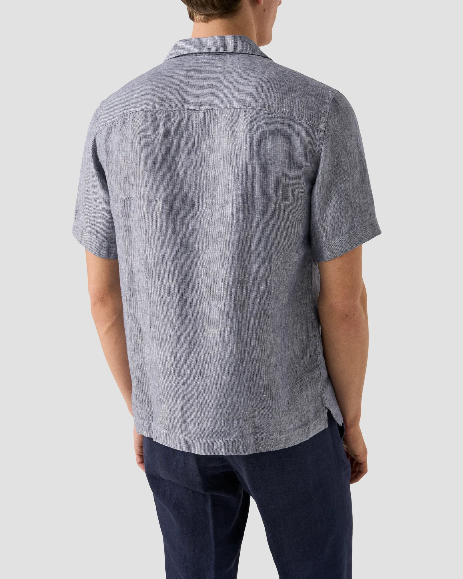 Eton - dark blue solid linen twill resort shirt dark blue solid linen twill resort shirt