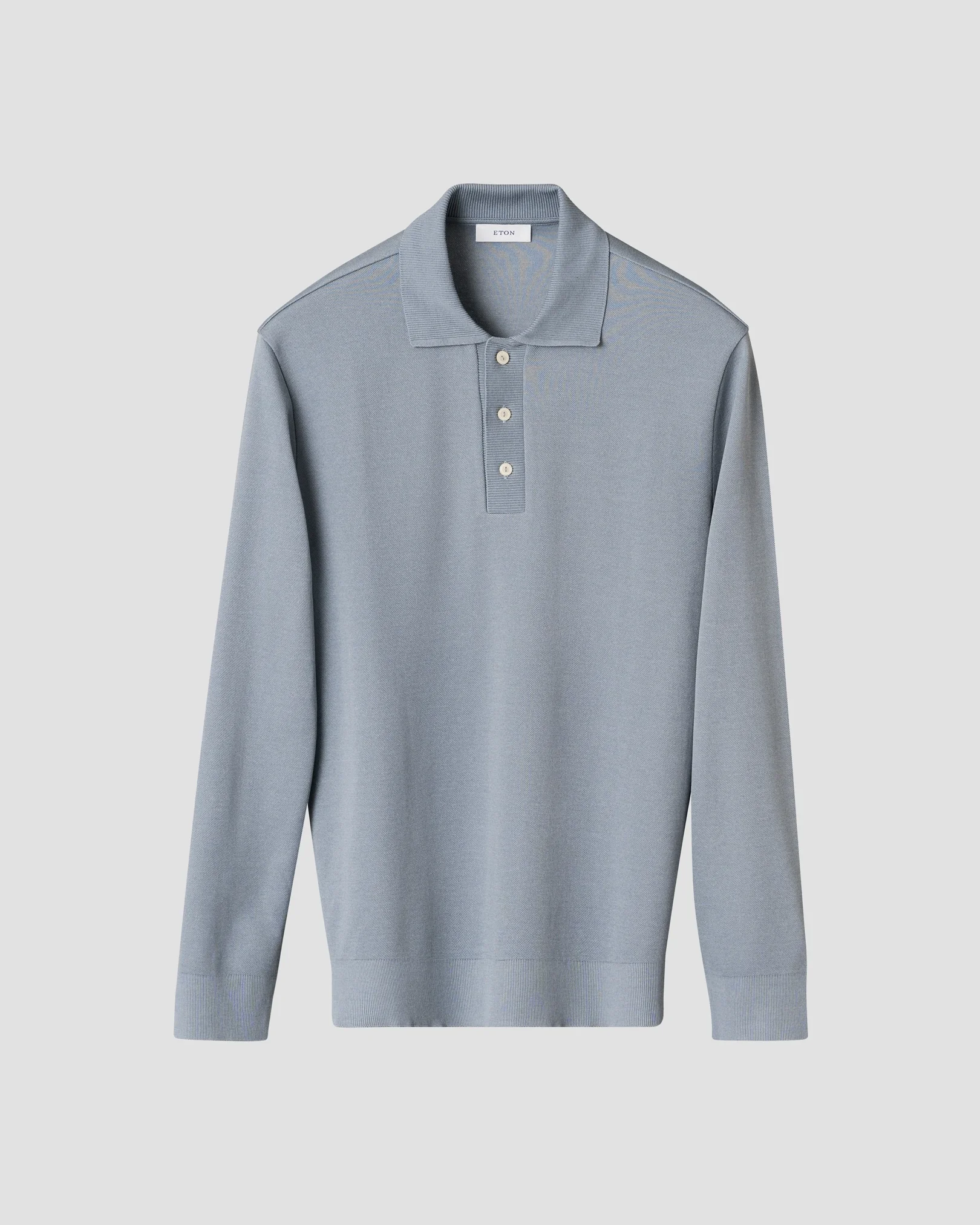 Eton - light blue self rib cotton polo shirt