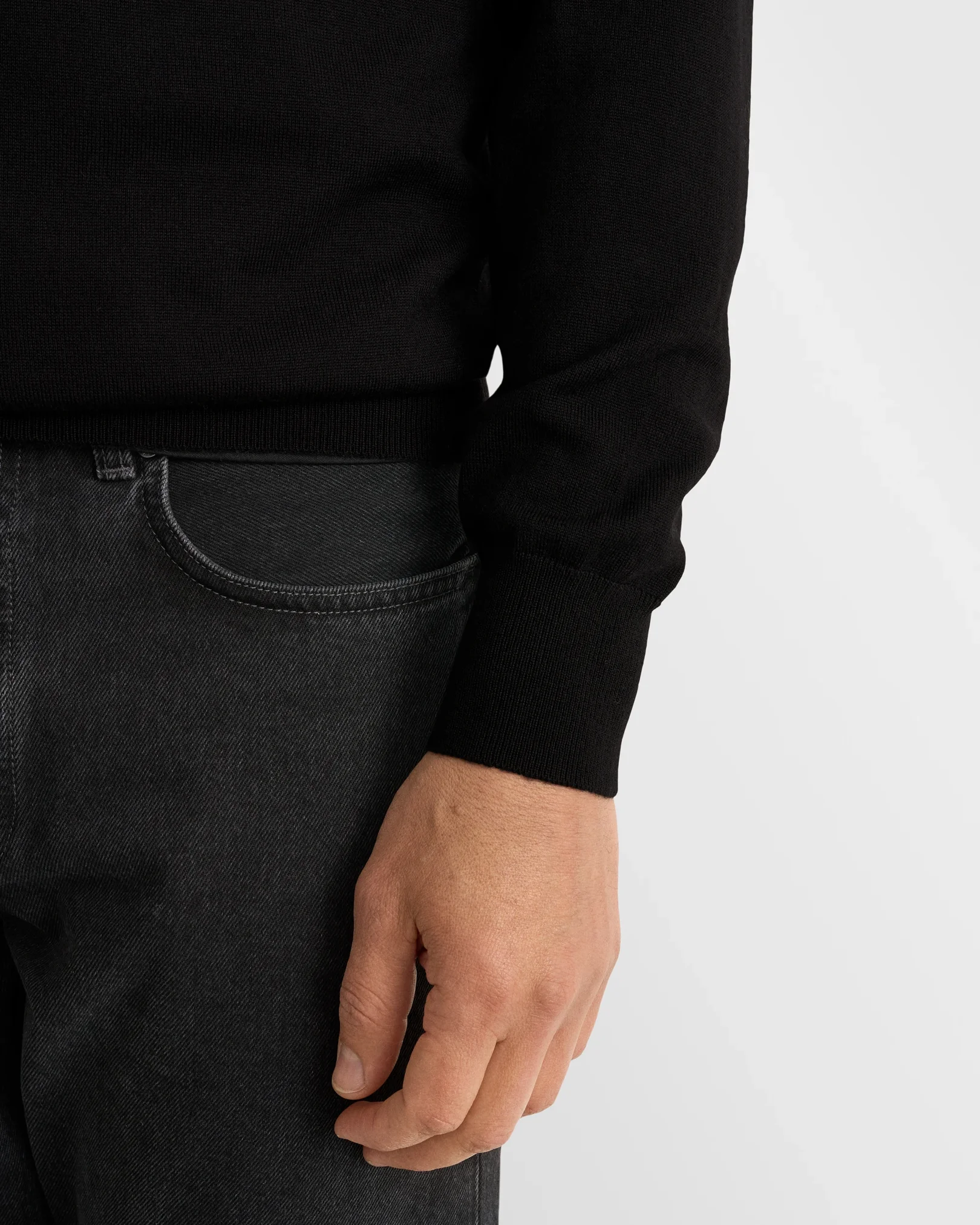 Eton - black merino quarter zip knit sweater