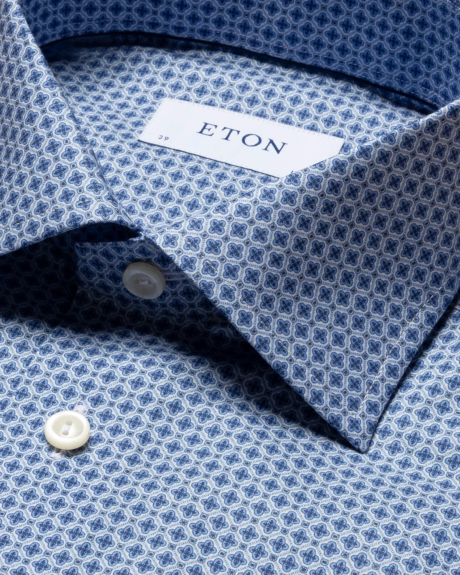 Eton - blue geometric print fine twill shirt