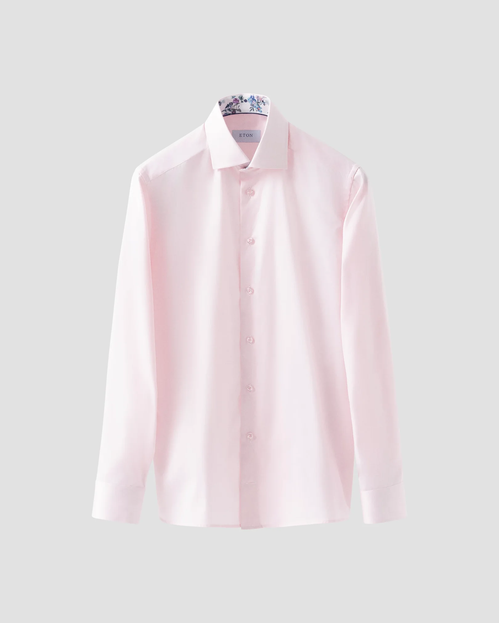 Pink Signature Twill Shirt - Floral Contrast Details - Eton