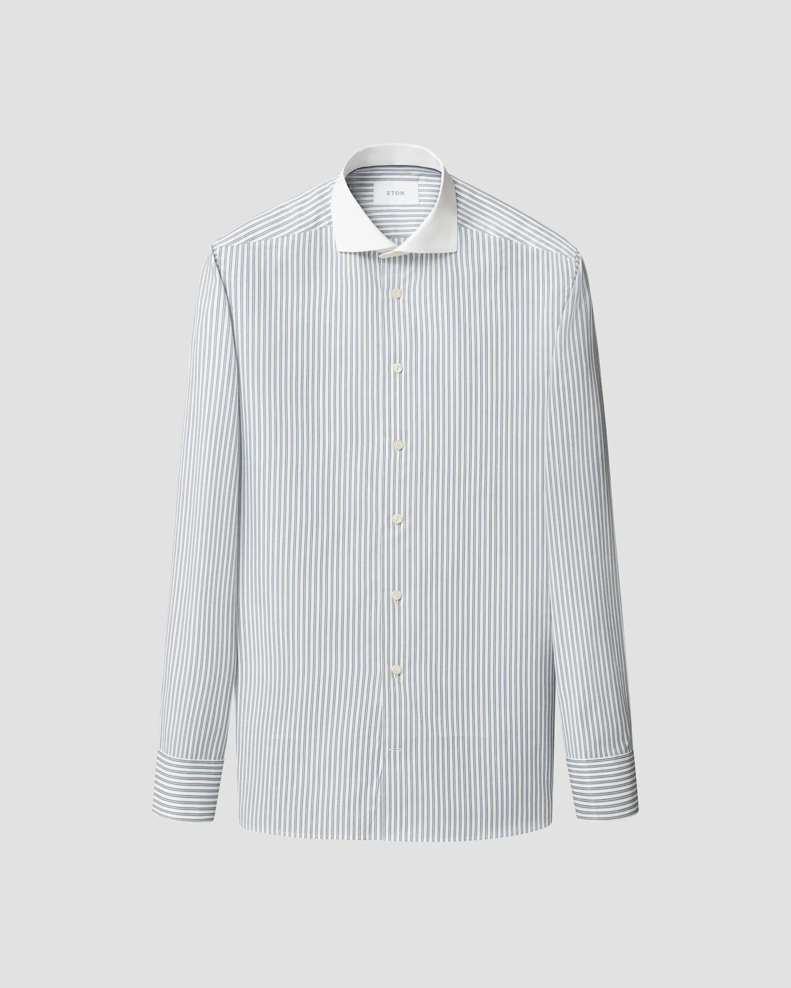 Eton - light blue white collar striped signature twill shirt