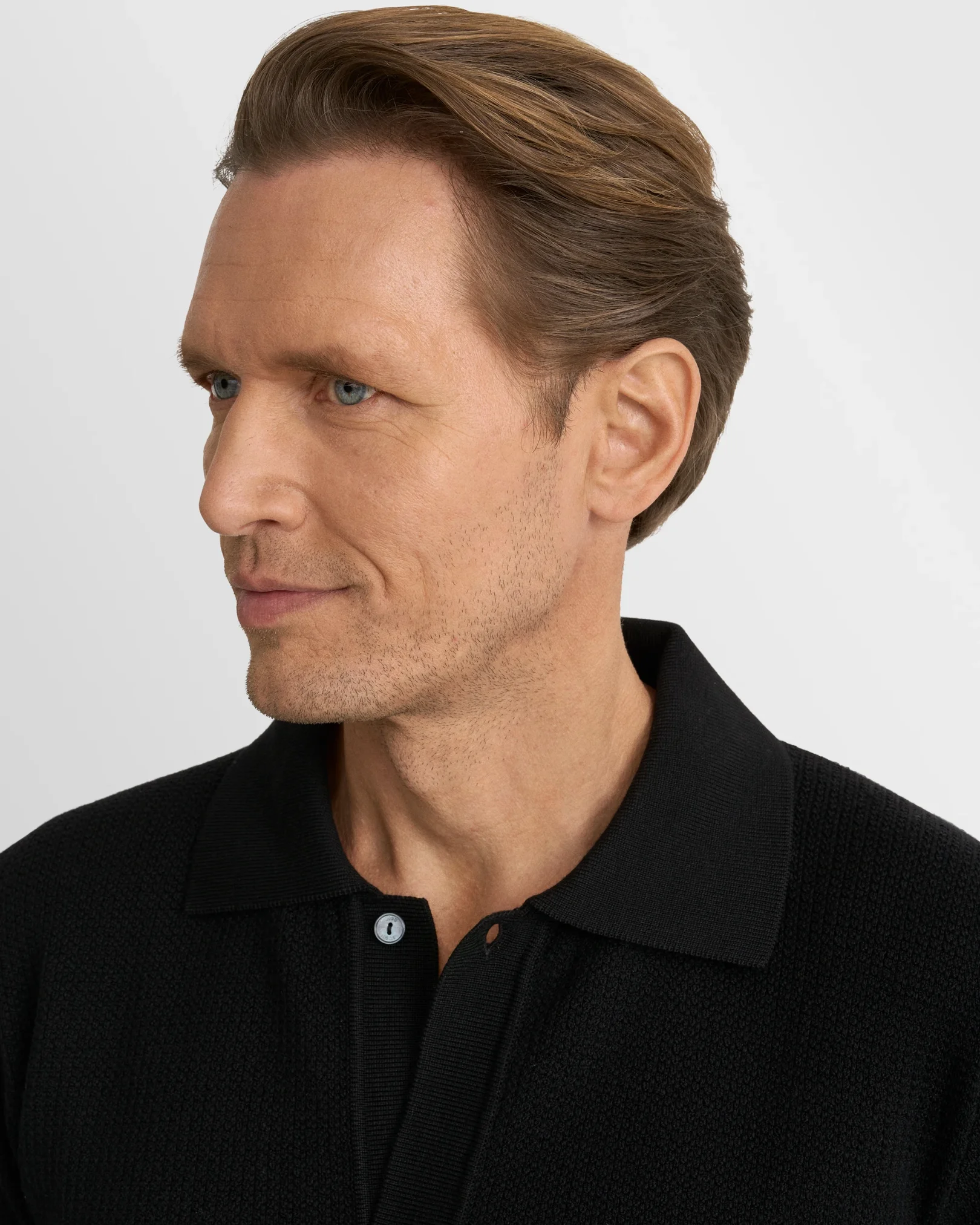 Eton - black merino structure ls polo shirt