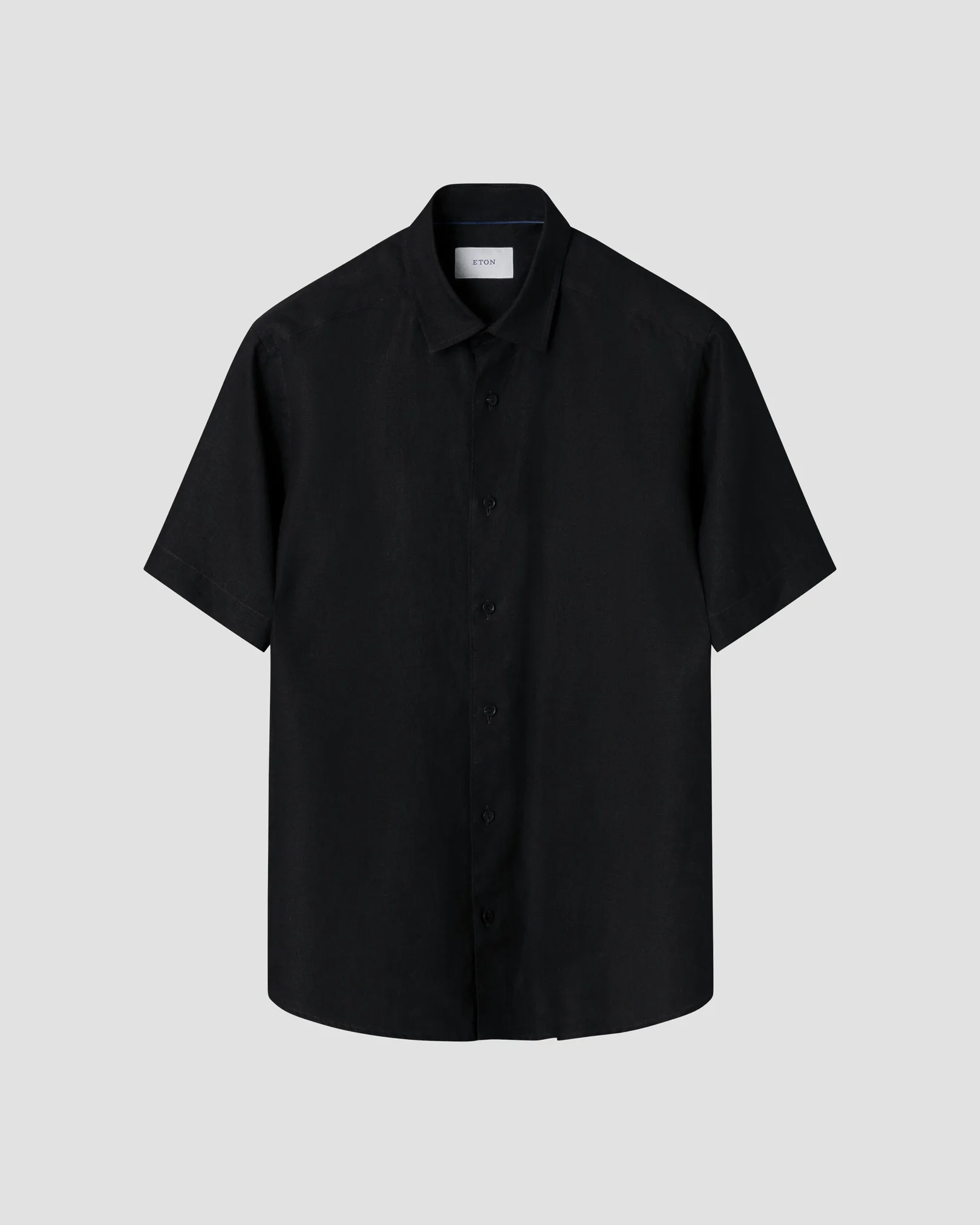 Eton - black solid linen shirt spread