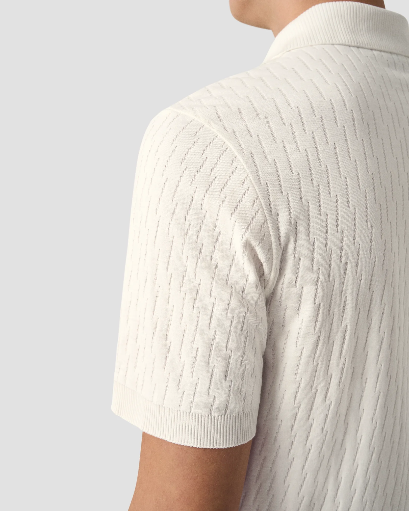 Eton - off white jacquard open collar polo shirt