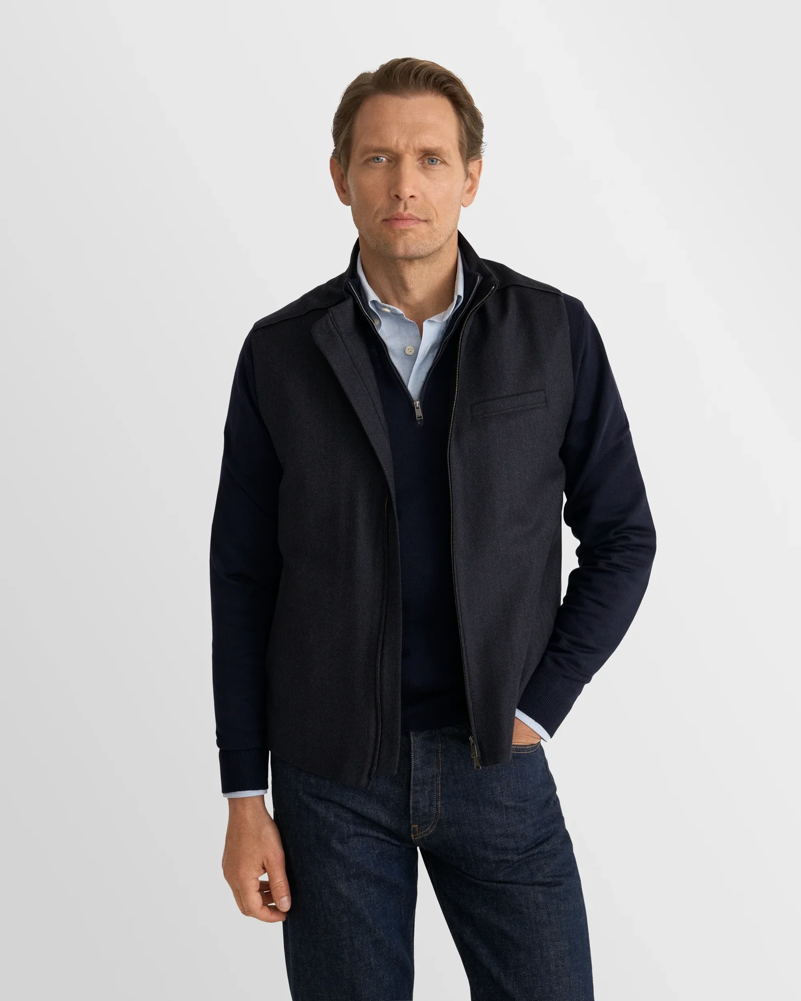 Eton - navy blue merino quarter zip knit sweater