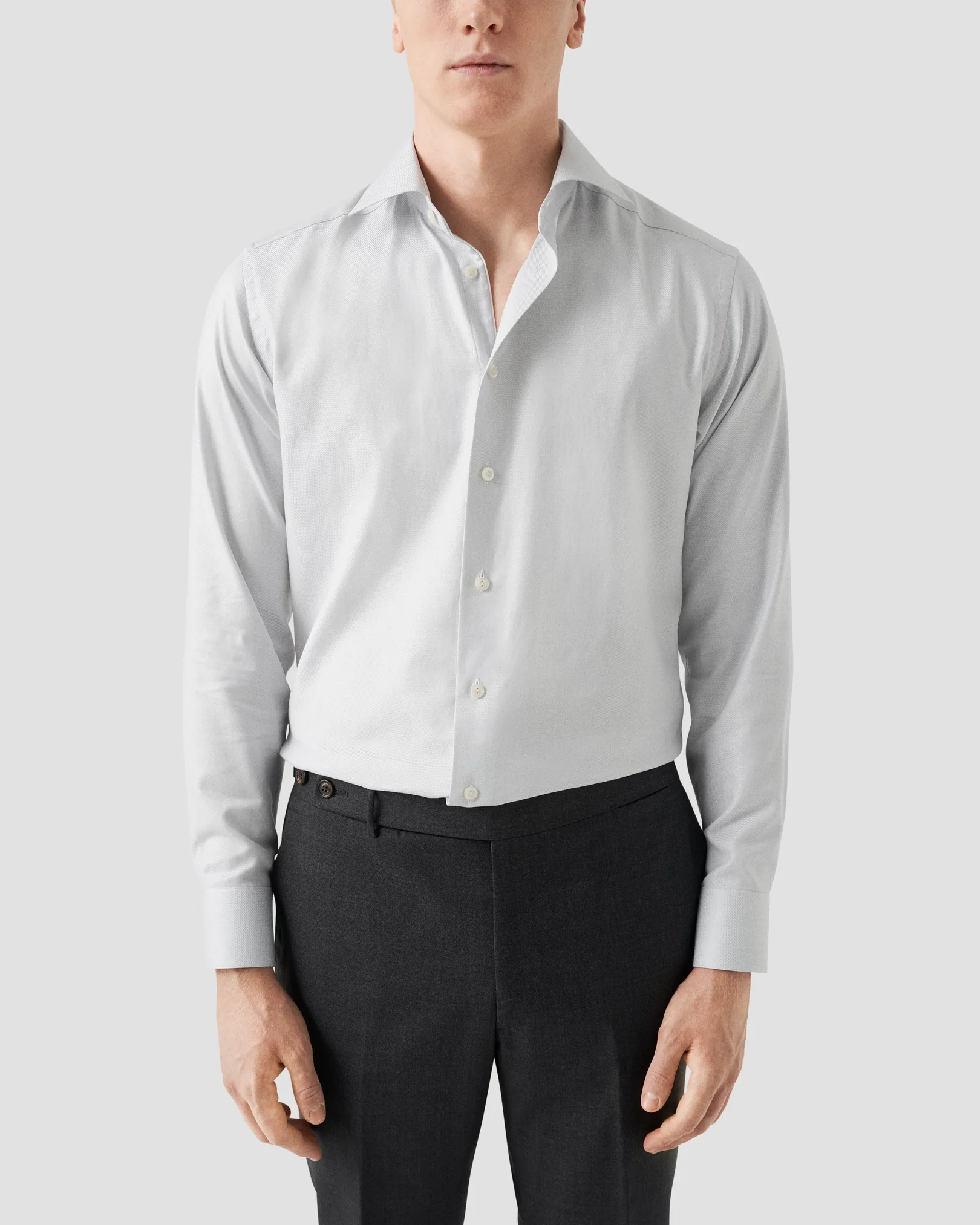 Eton - light grey melange semi solid fine twill shirt 260