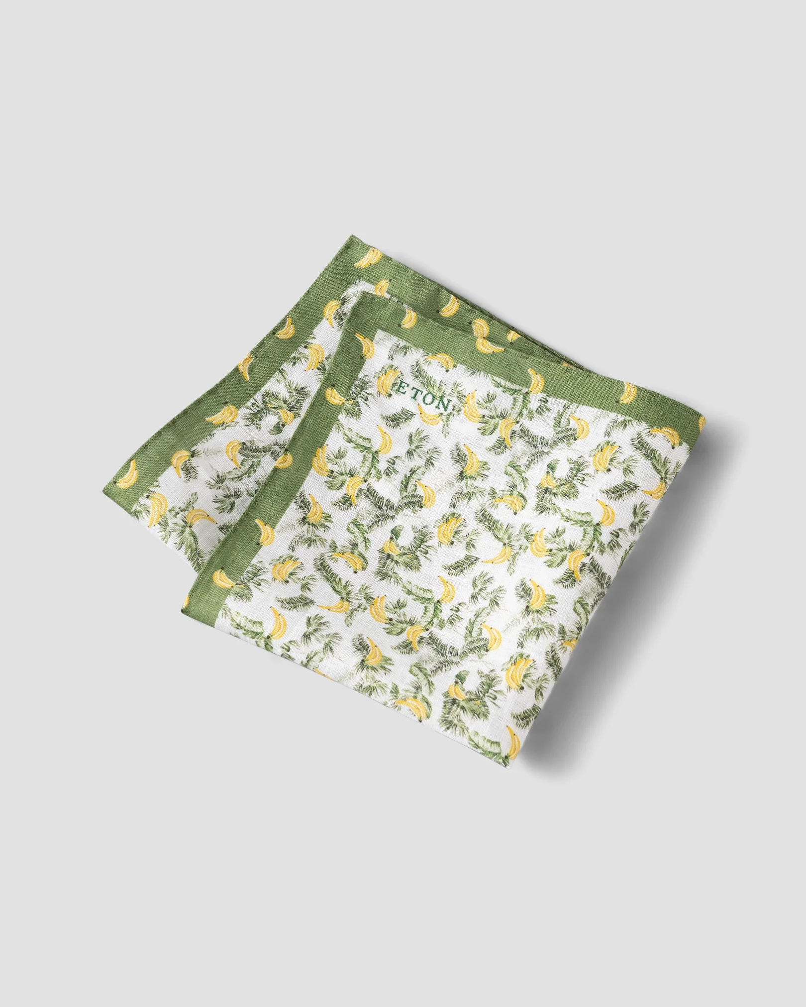 Eton - Light Green Banana Print Linen Pocket Square