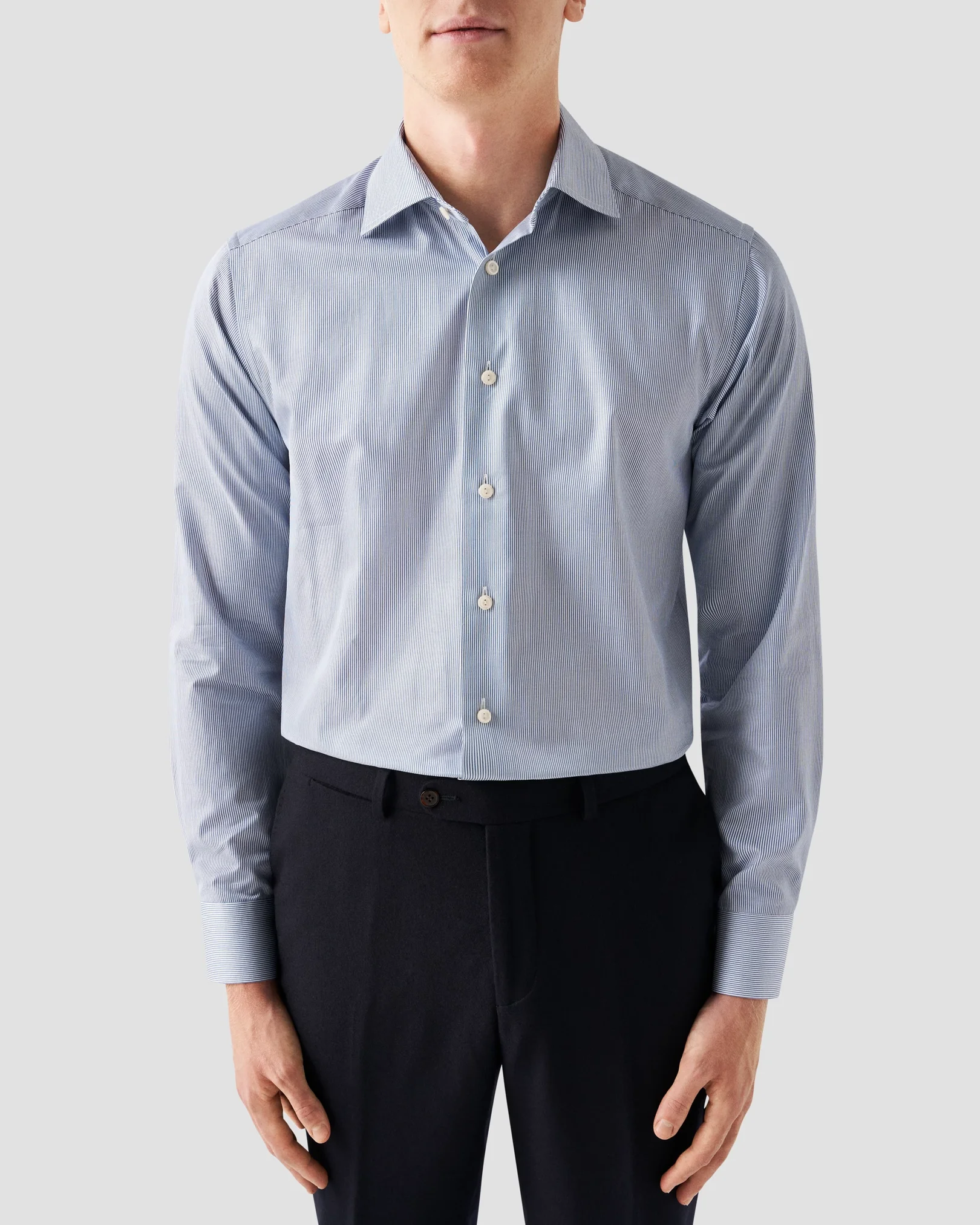 Eton - mid blue fine striped signature twill shirt