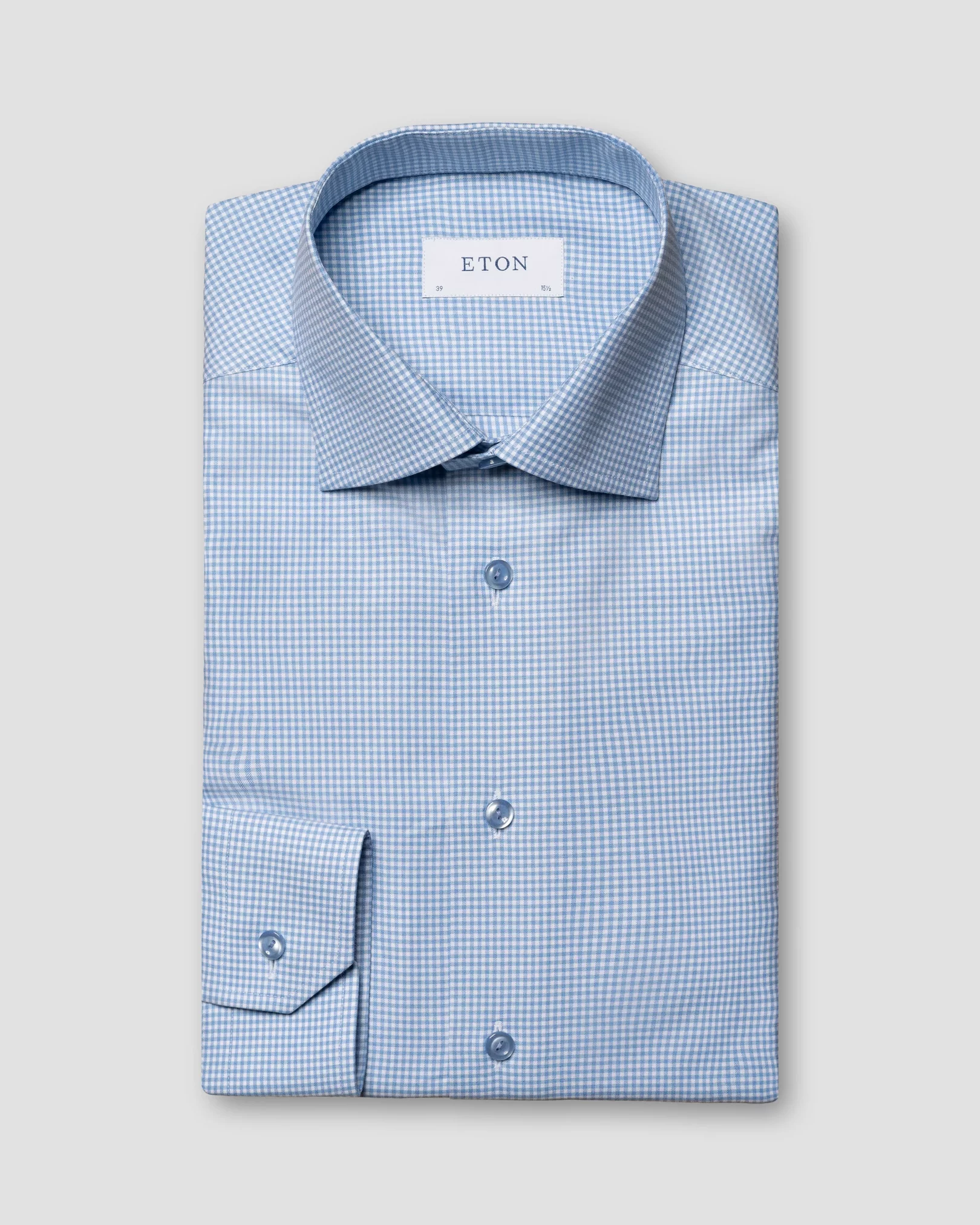 Light Blue Checked Cotton & TENCEL™ Lyocell Stretch Shirt