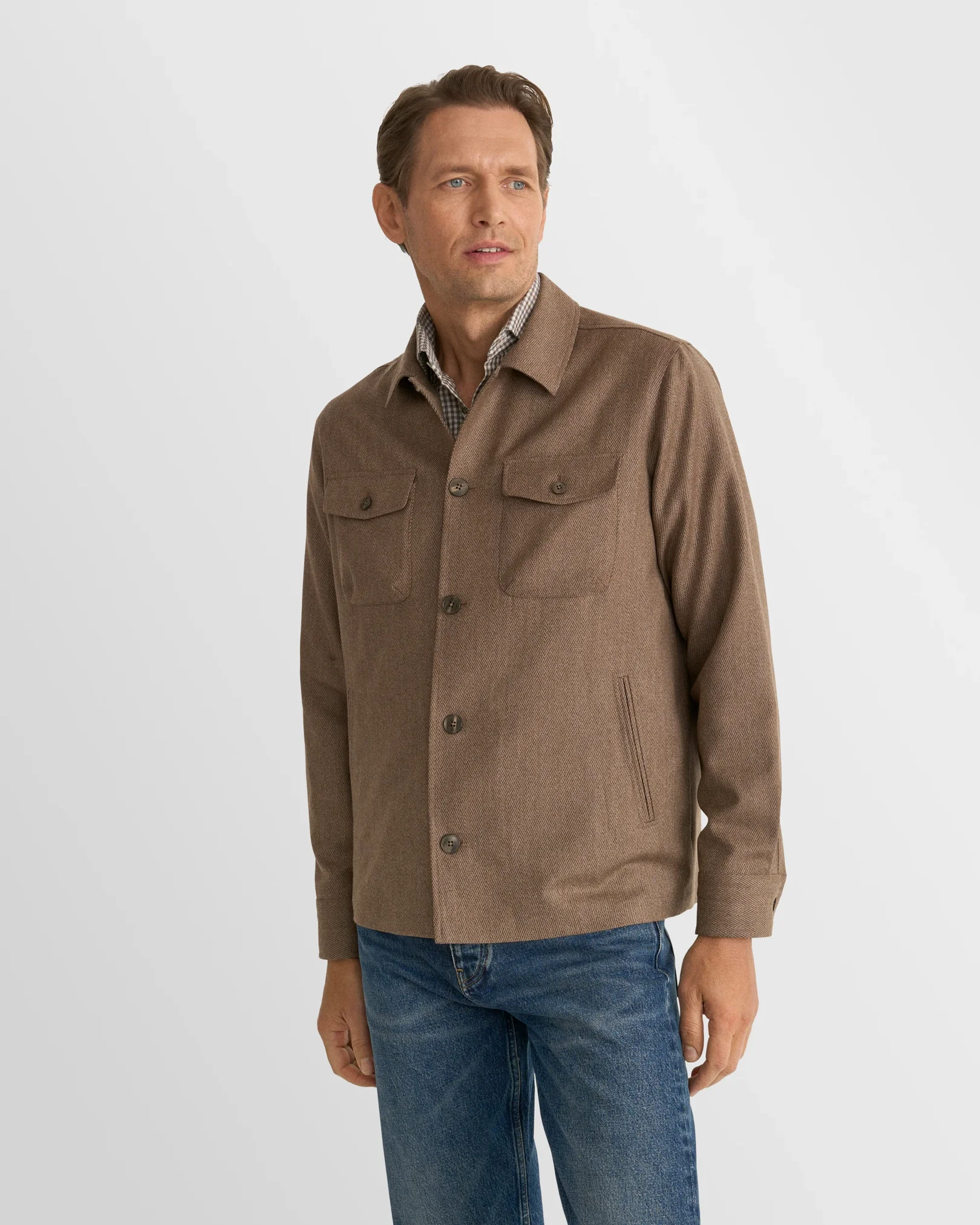 Eton - beige wool structure four pocket overshirt