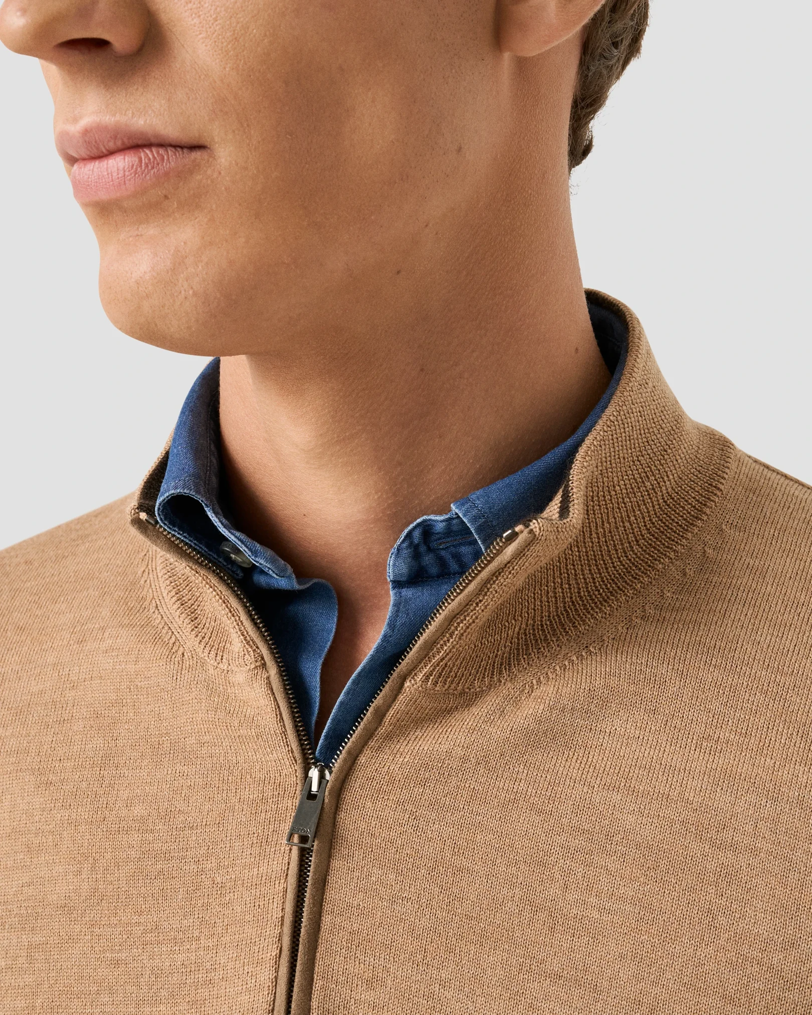 Eton - yellow merino quarter zip knit sweater