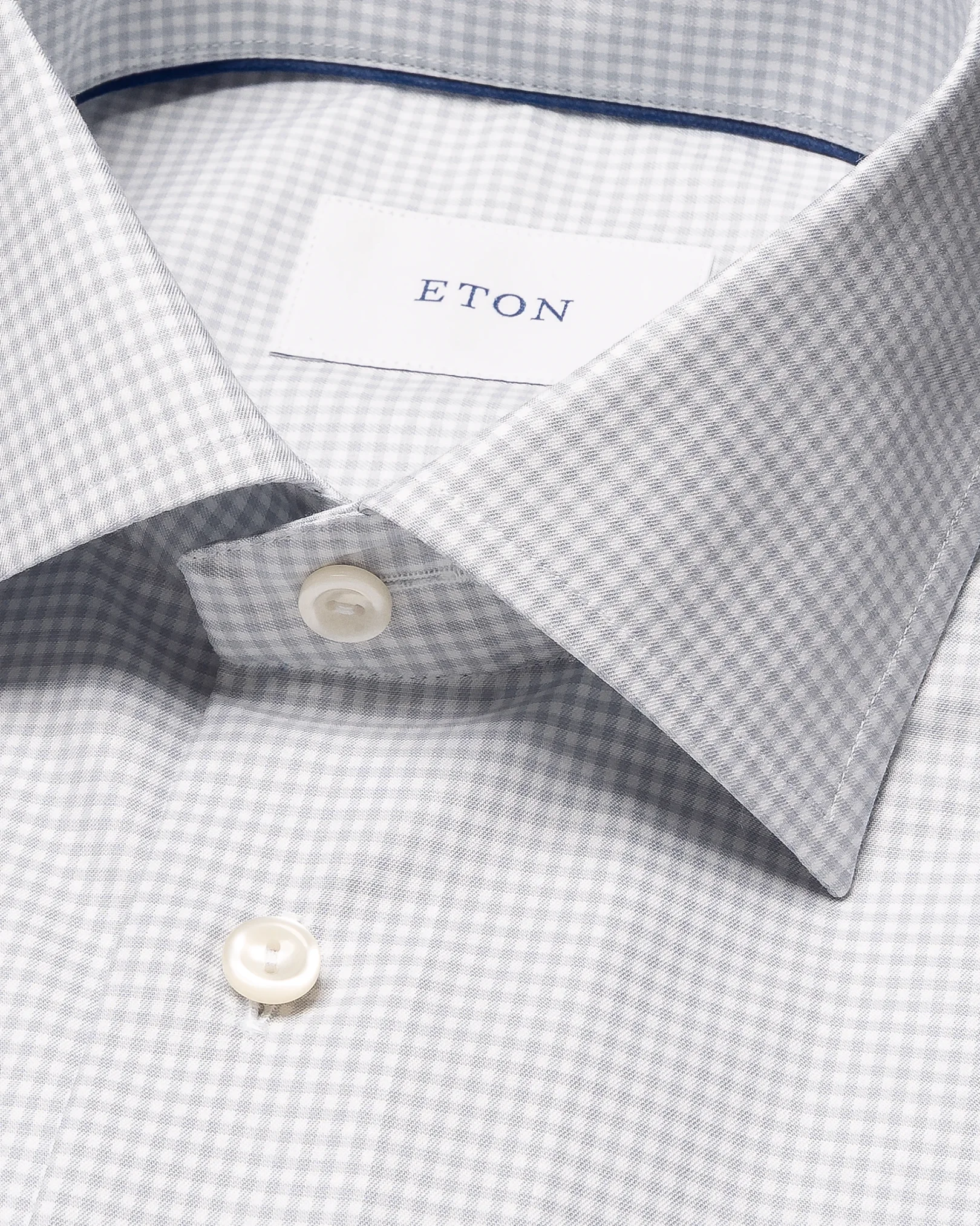 Eton - mid grey check cotton tencel tm lyocell shirt