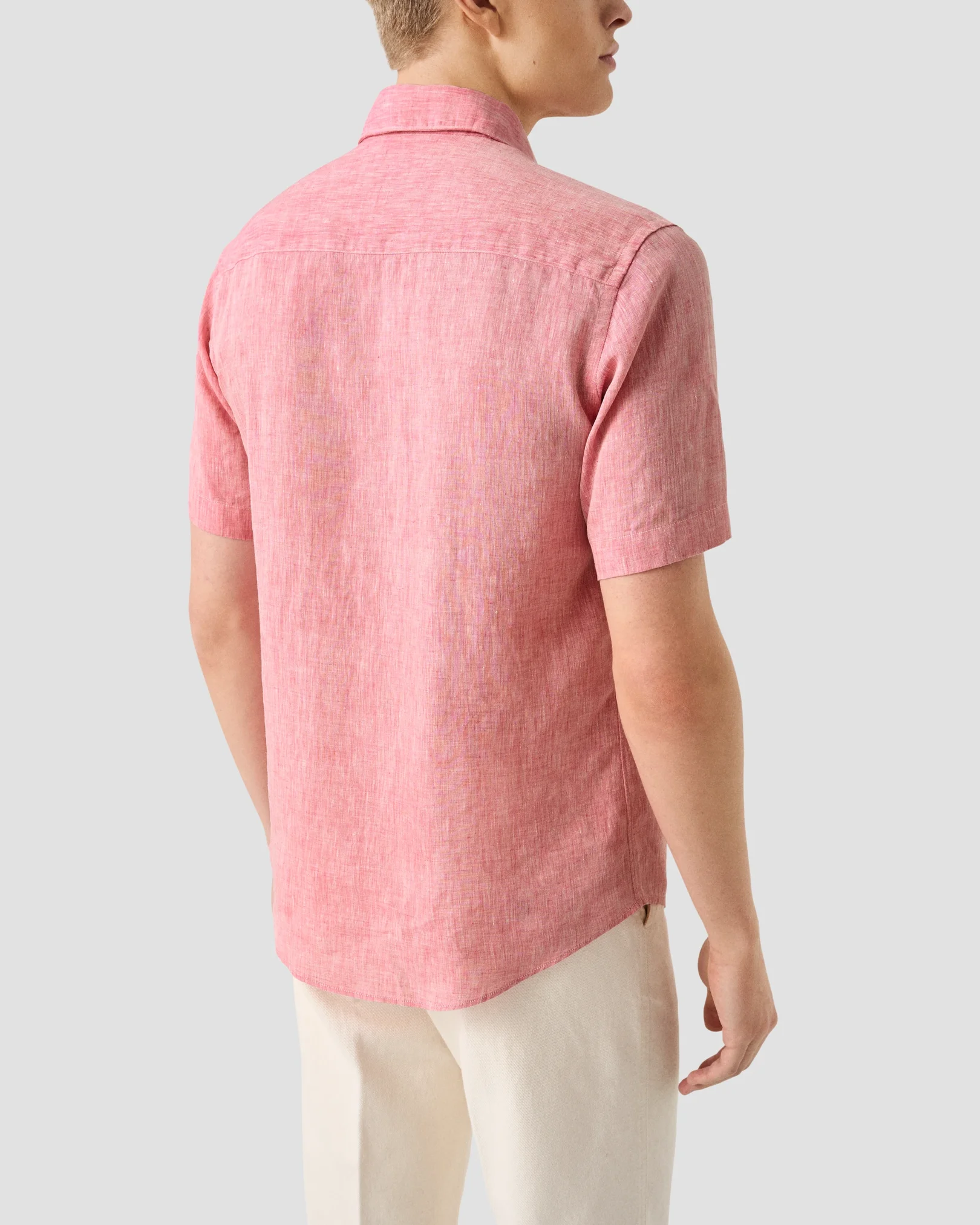 Eton - red solid short sleeve linen shirt