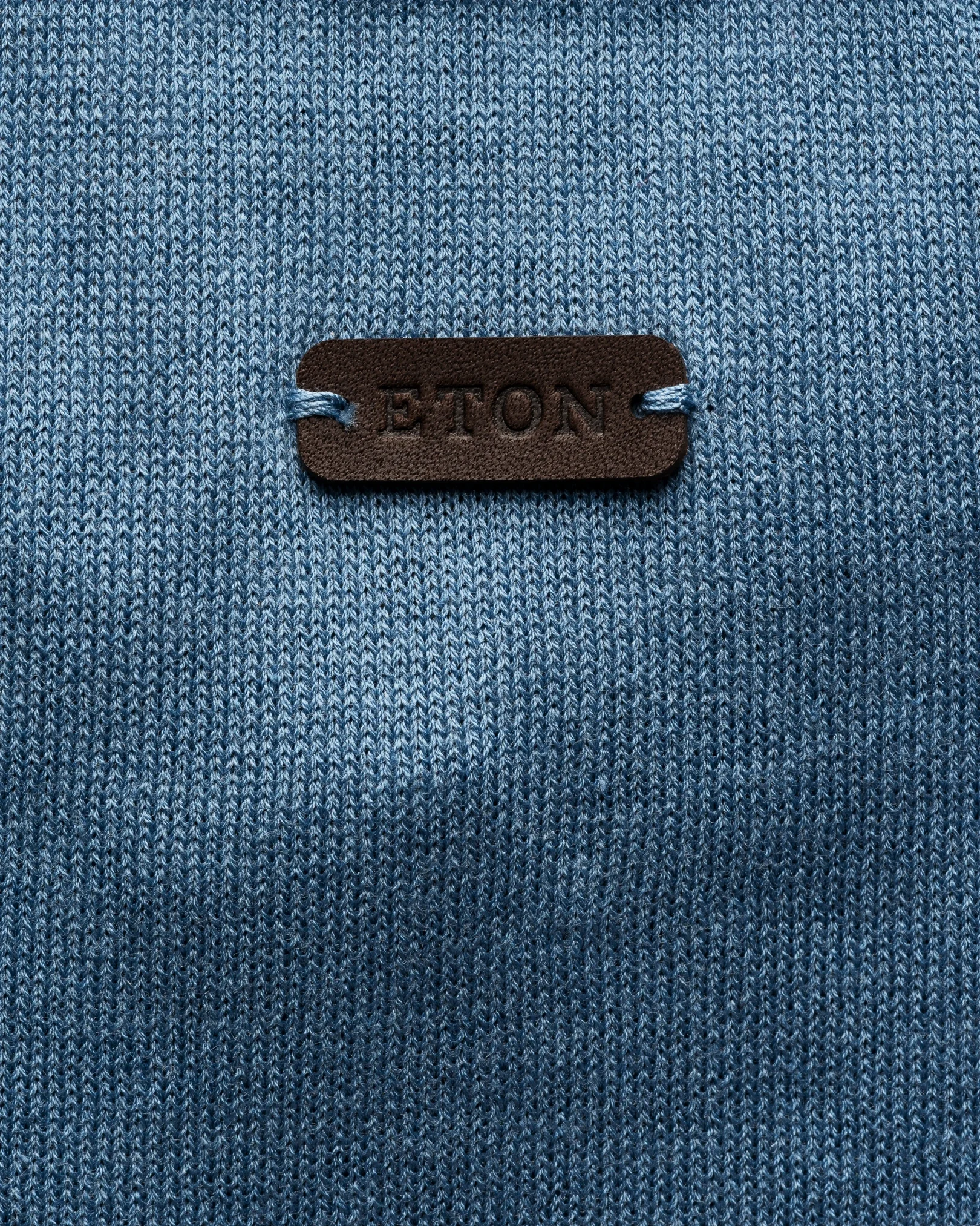 Eton - light blue cotton and silk open collar fine knit polo shirt