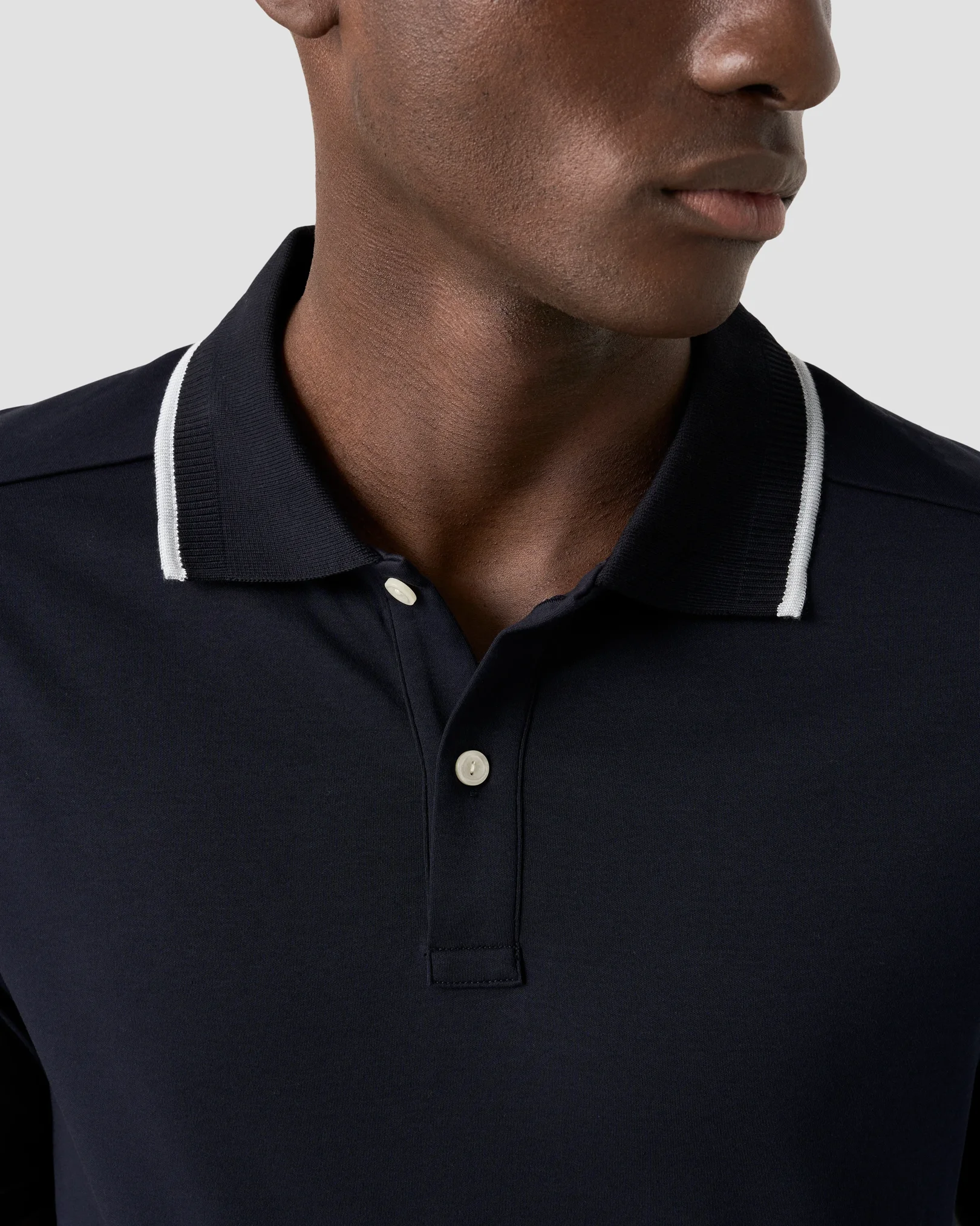 Eton - navy blue cotton interlock polo shirt