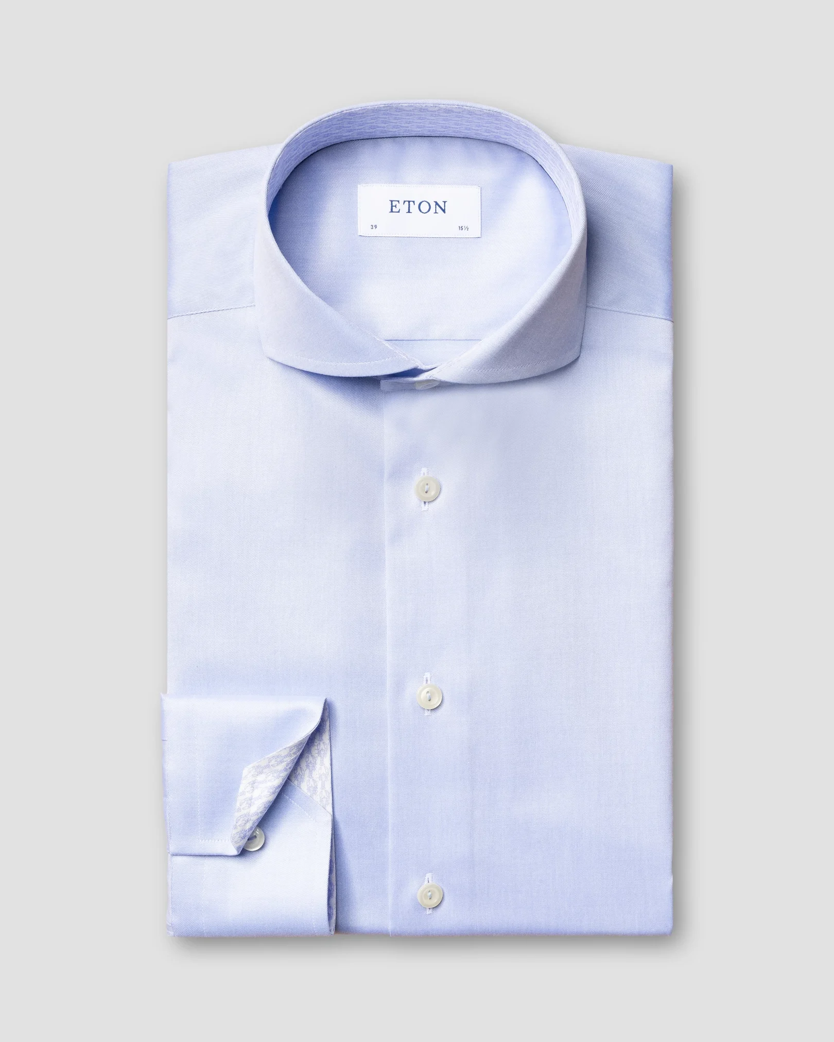 Eton - light blue signature twill shirt printed details extreme cut away