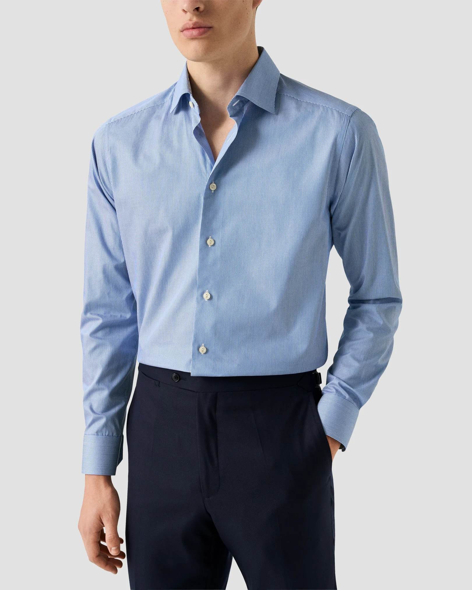 Eton - mid blue striped fine 263