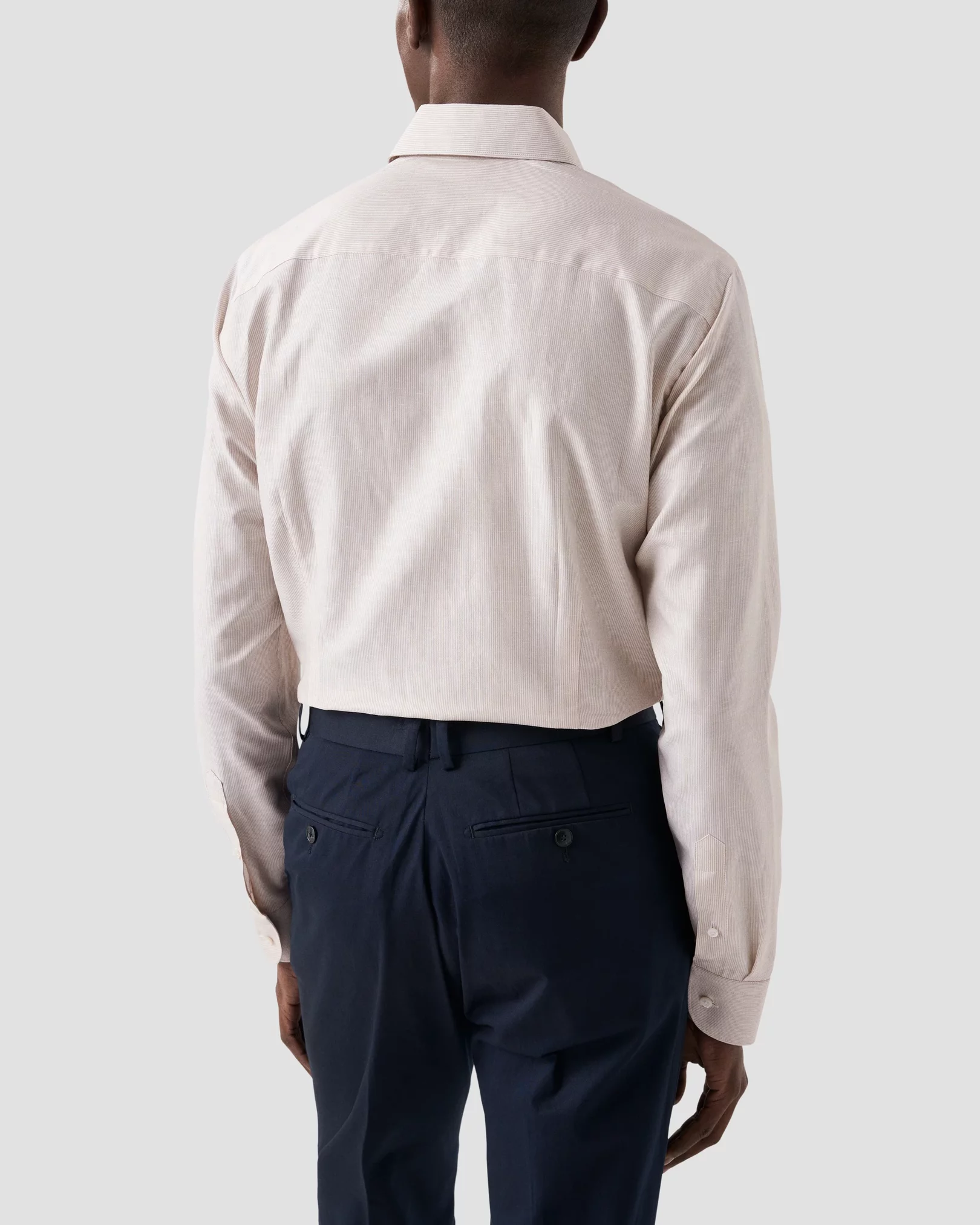 Eton - Light Brown Striped Wrinkle Free Cotton Linen Shirt