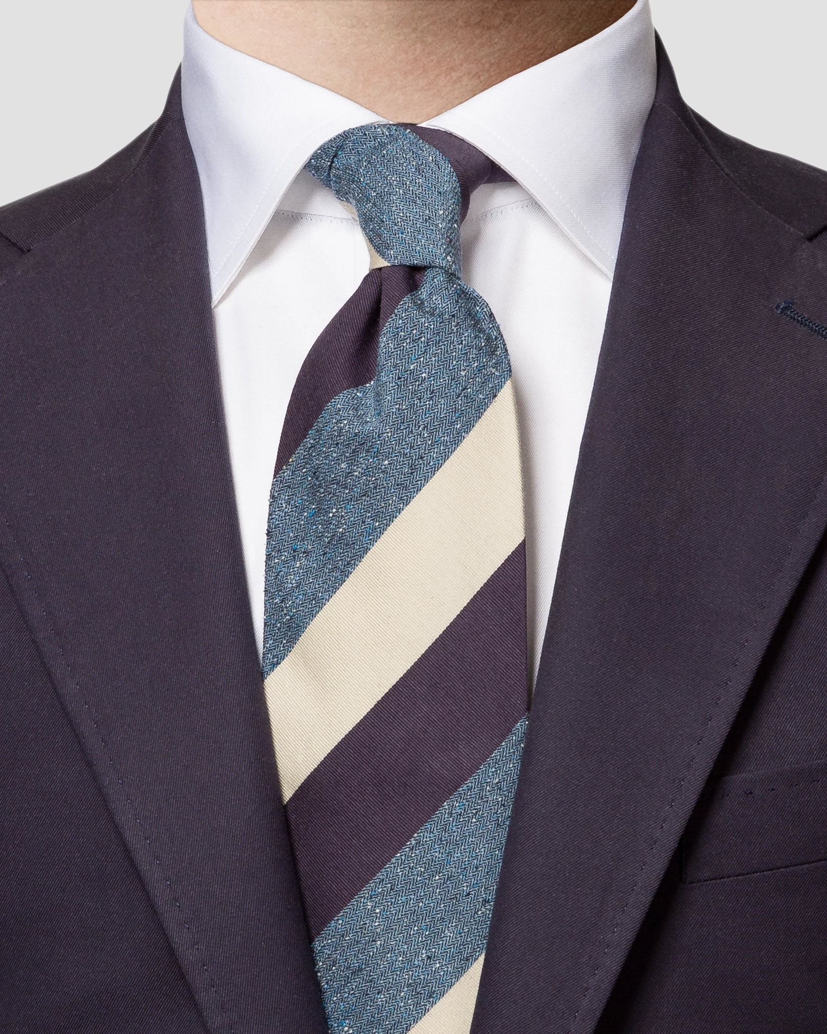 Eton - blue regimental stripe cotton silk tie ss