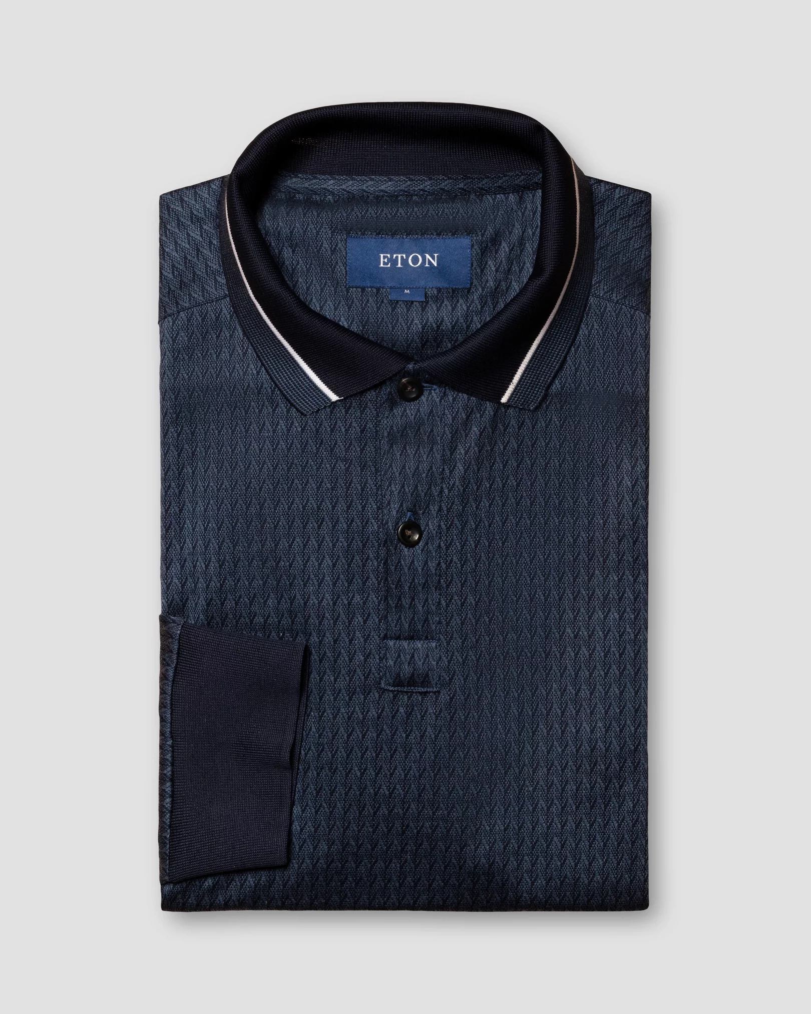 Navy Filo di Scozia Jacquard Polo Shirt - Long Sleeve