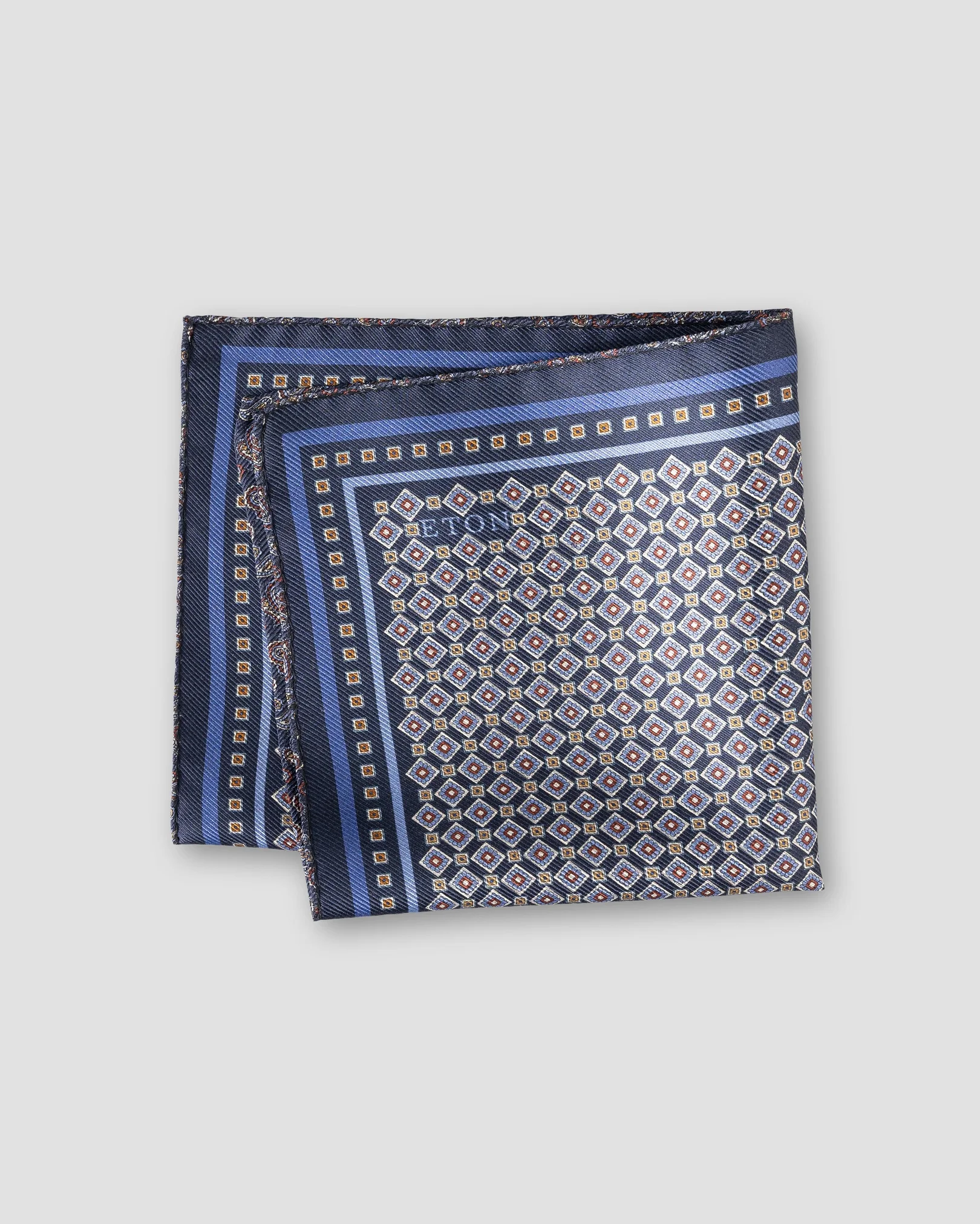 Eton - navy blue medallion double print pocket square