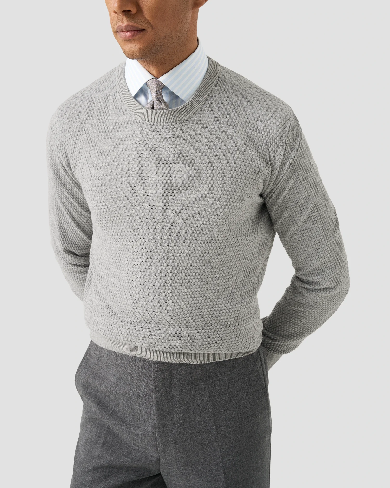 Eton - light blue striped twill shirt cut away 258