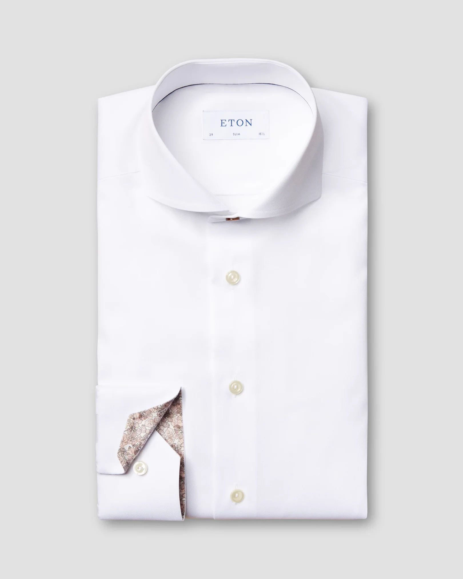 Eton - white twill shirt printed details extreme cut away